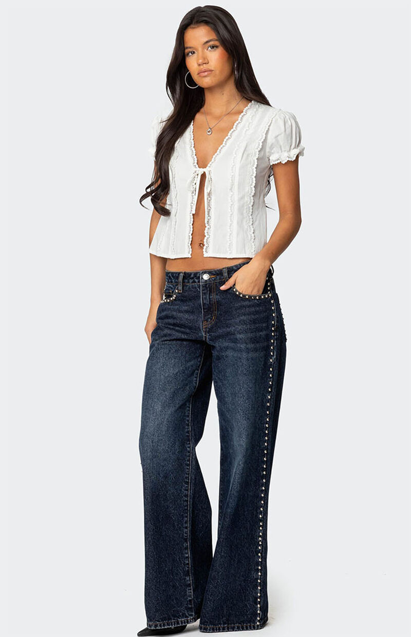 Edikted Cotton Lacey Tie Front Top