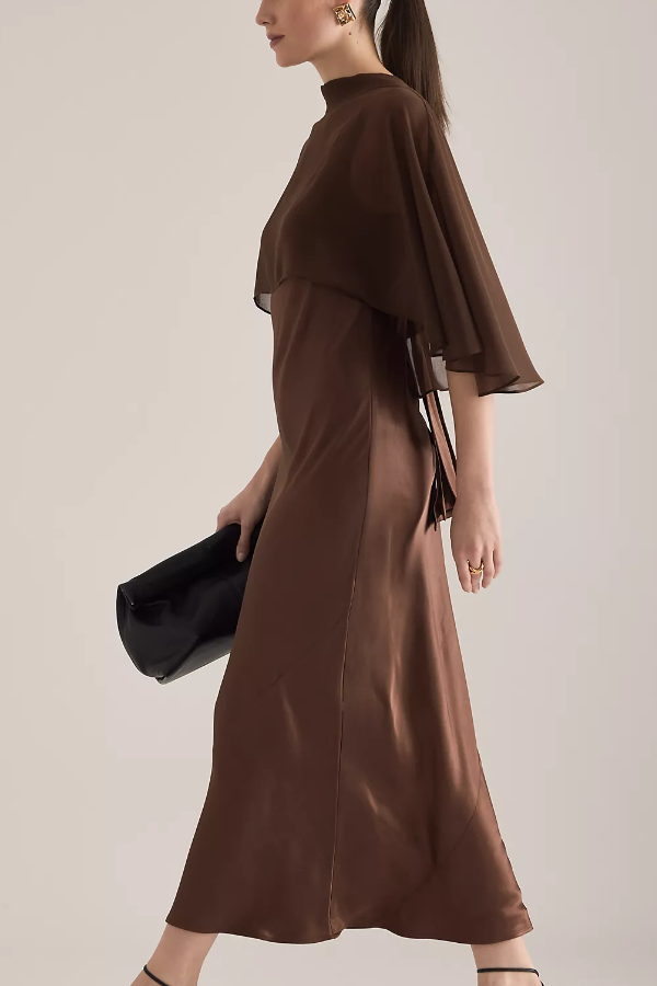 Shawl-style Satin Midi Dress