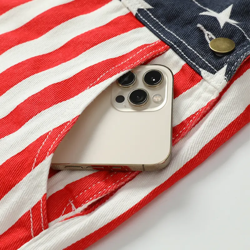 4th of July American Flag Overalls Shorts