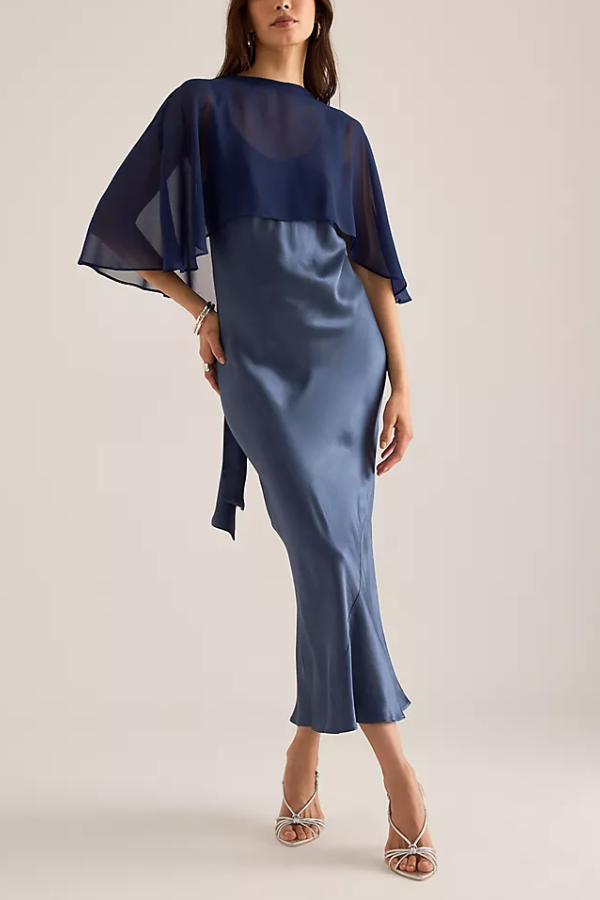 Shawl-style Satin Midi Dress