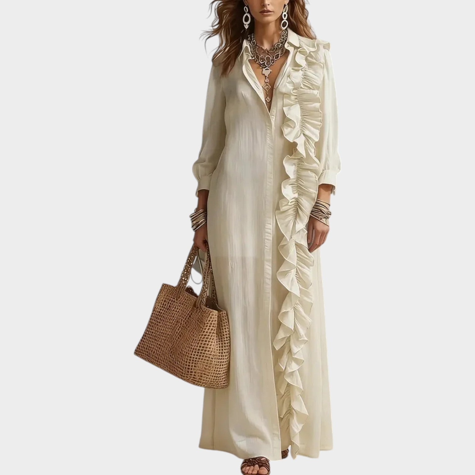Elegant Ruffle Trim Maxi Dress