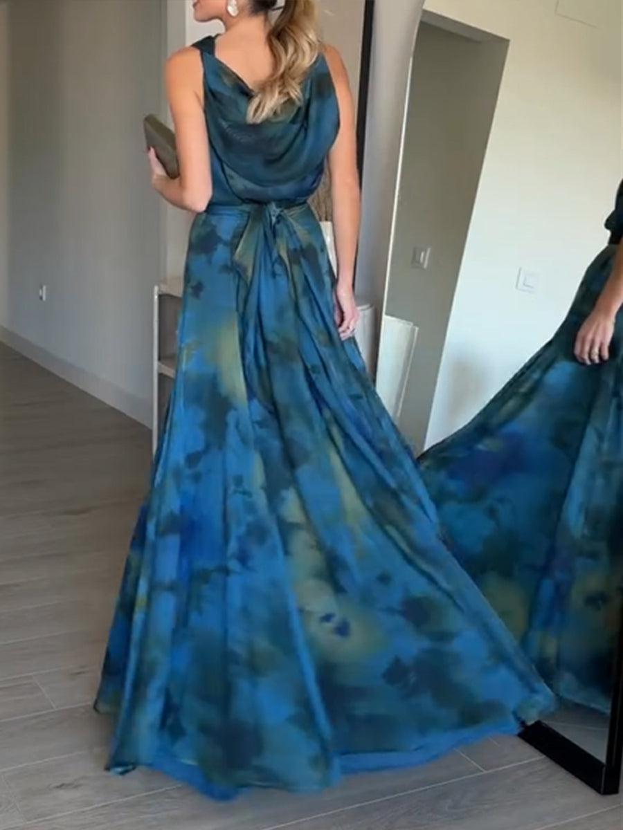 Two-piece Set: Stylish Artistic Print Top And Maxi Skirt