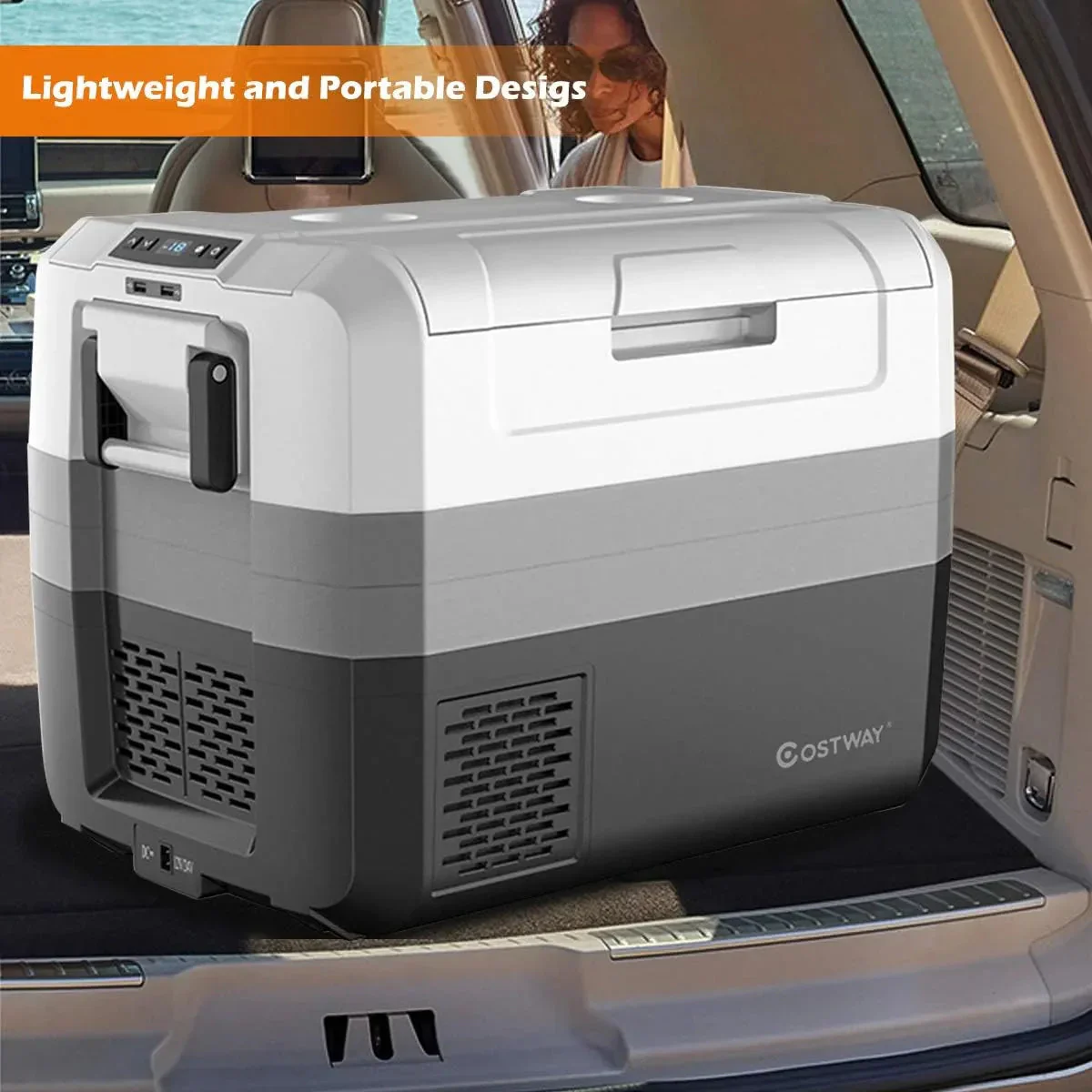 Portable Car Refrigerator, -14.8 to 50, 58-Quart Compressor Travel Fridge with Two-way Open Door, Operating Panel, Groove Design, Compact RV Freezer and Cooler for Outdoor and Home Use