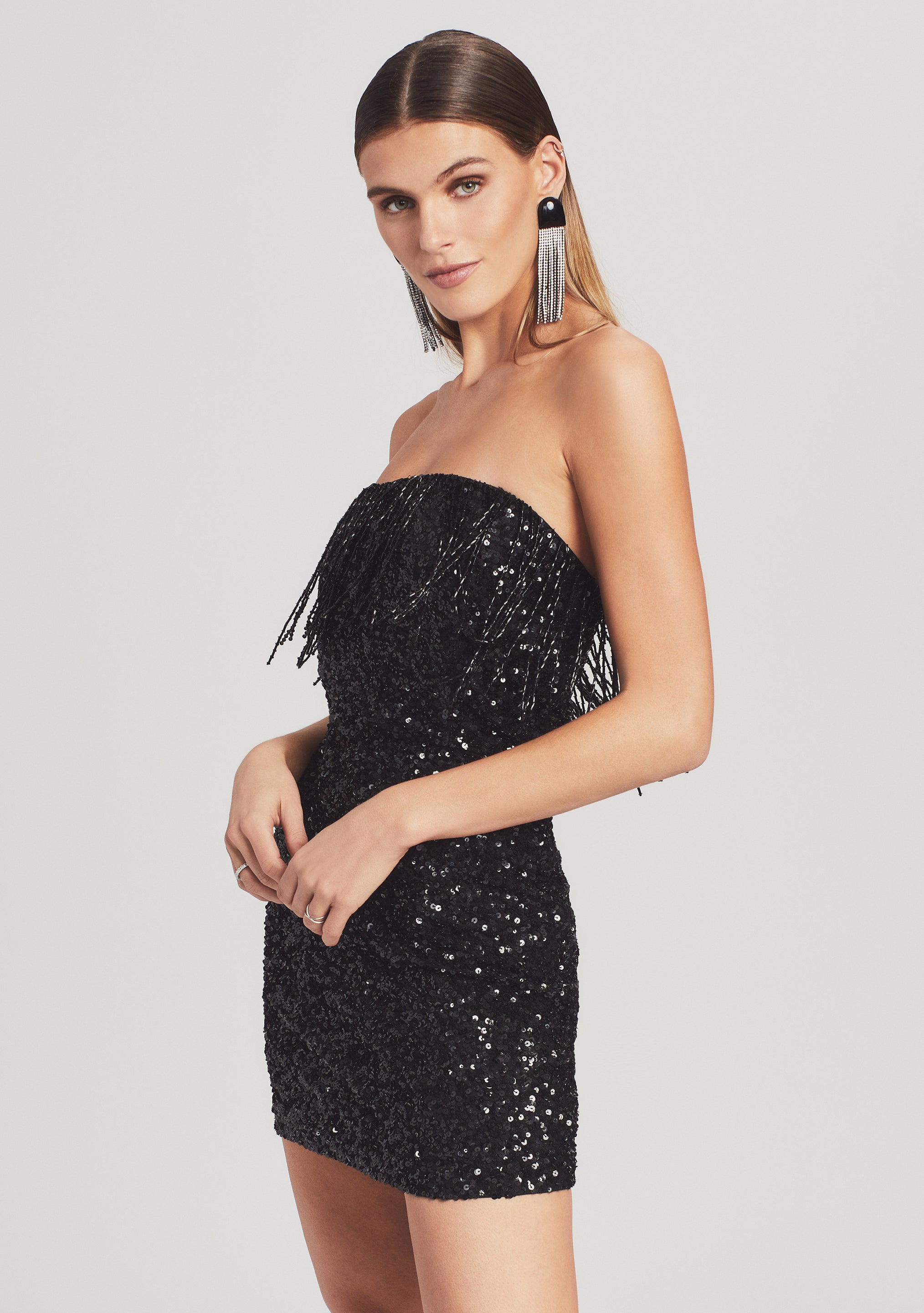 Cassandra Sequin Fringe Dress-Stylulu