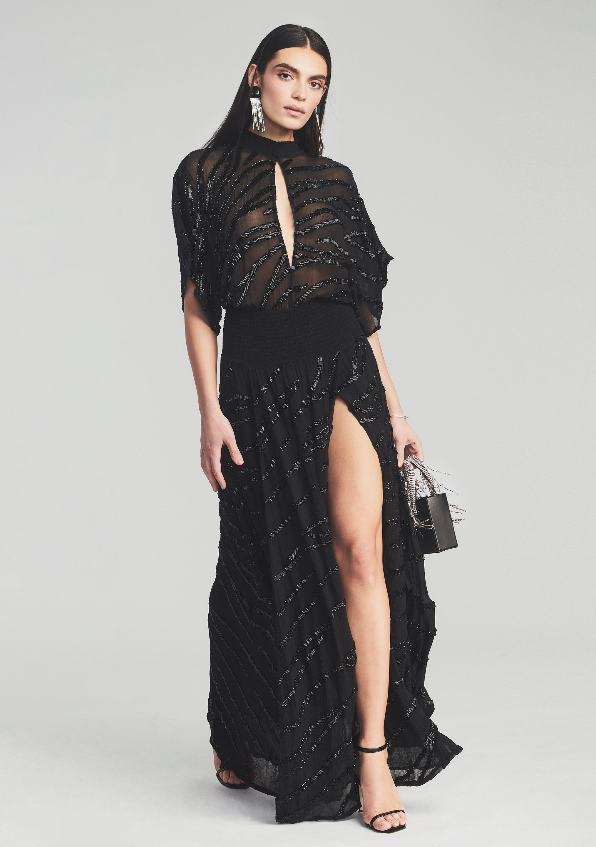 Lilo Embellished Silk Chiffon Dress-Stylulu