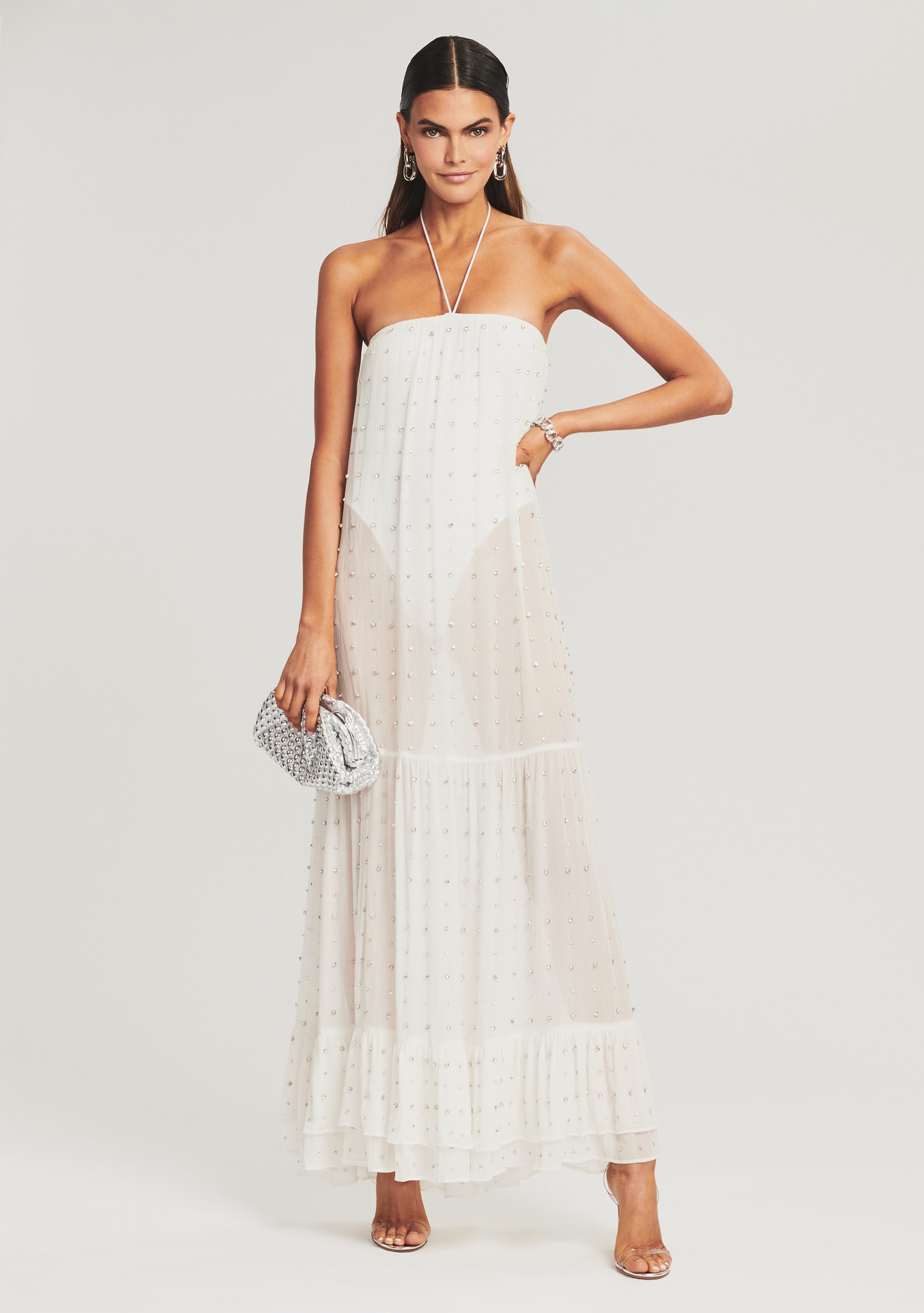 Marbella Embellished Silk Chiffon Dress-Stylulu