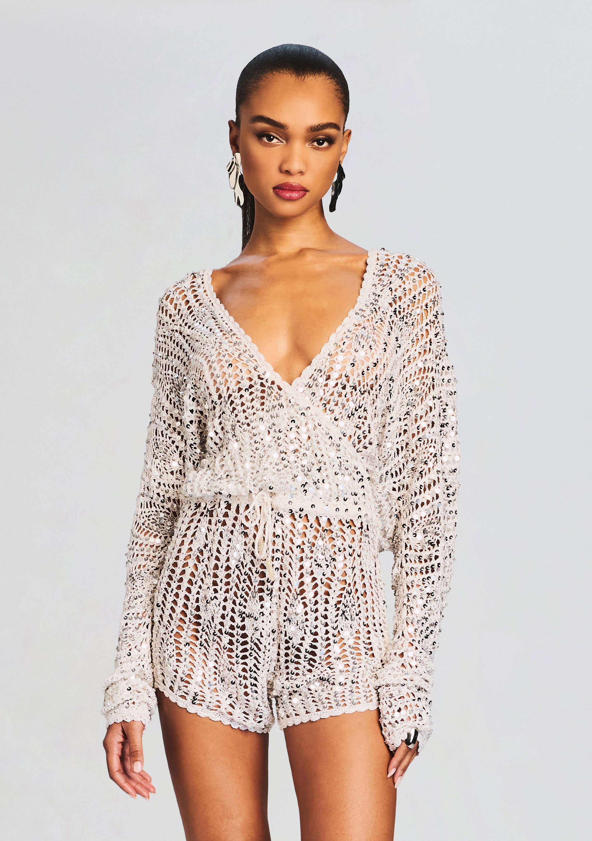 Meadow Sequin Crochet Romper-Stylulu