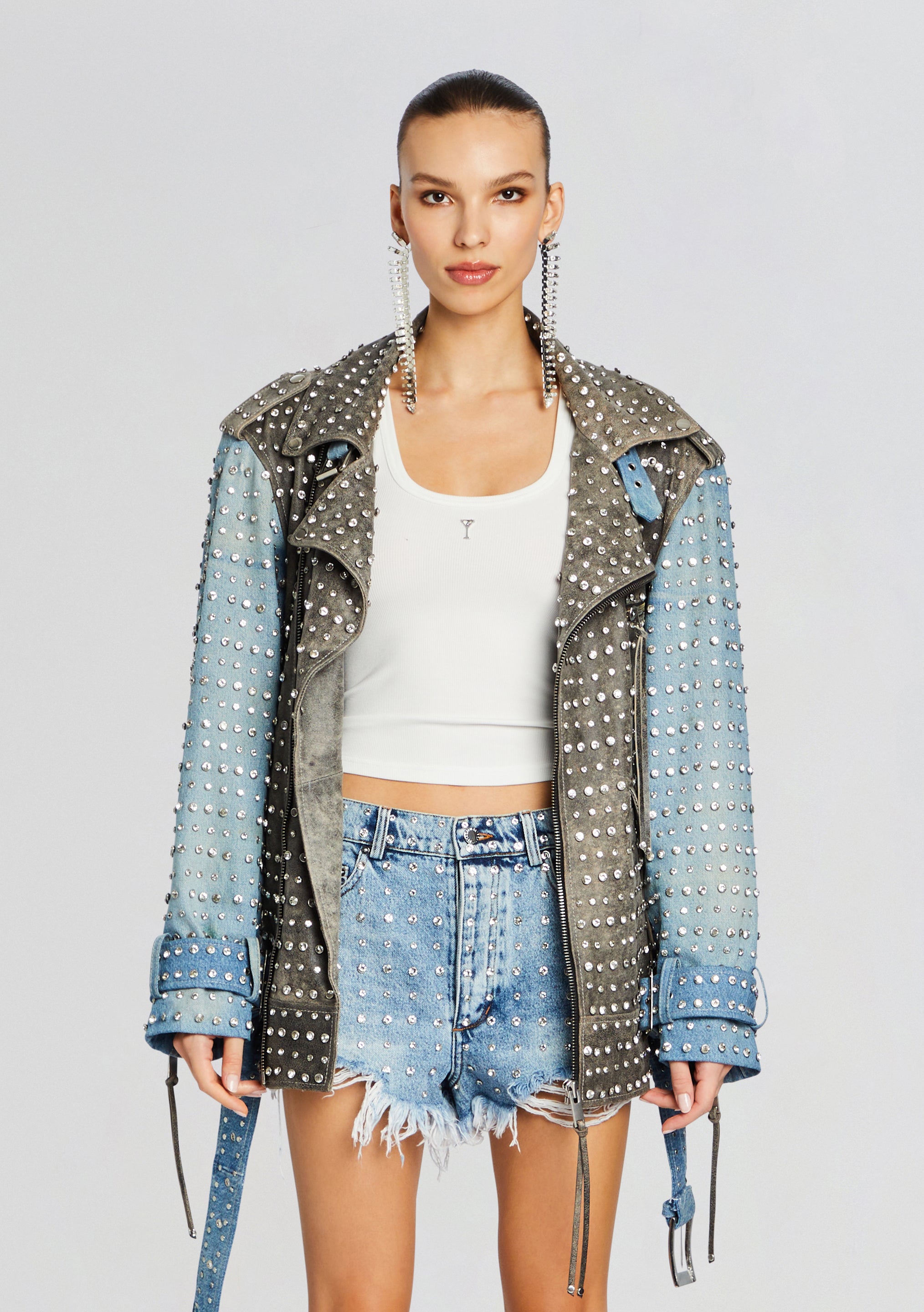Rebel Embellished Leather Jacket-Stylulu