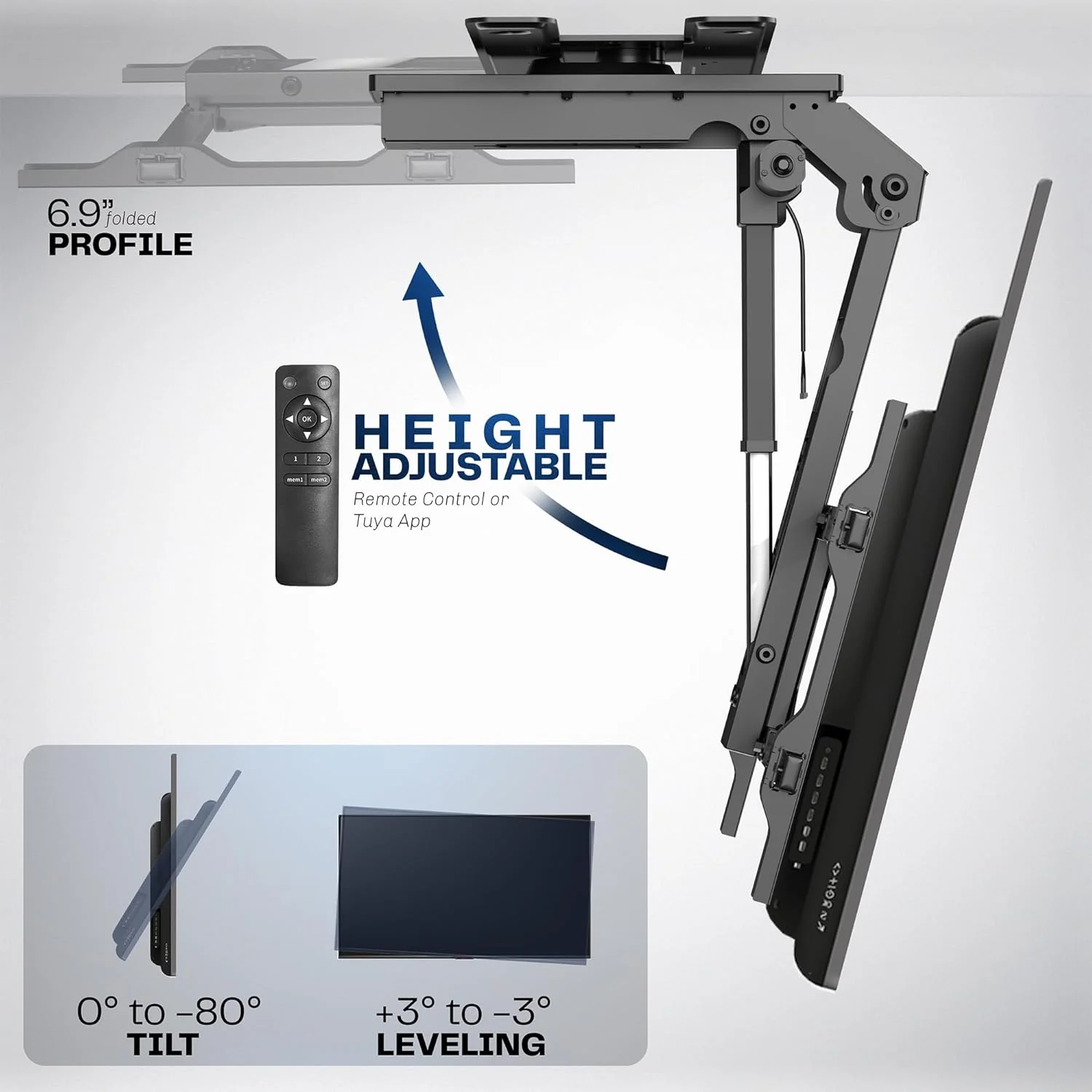 VIVO Electric Ceiling TV Mount, 37", Motorized, App Control, Black