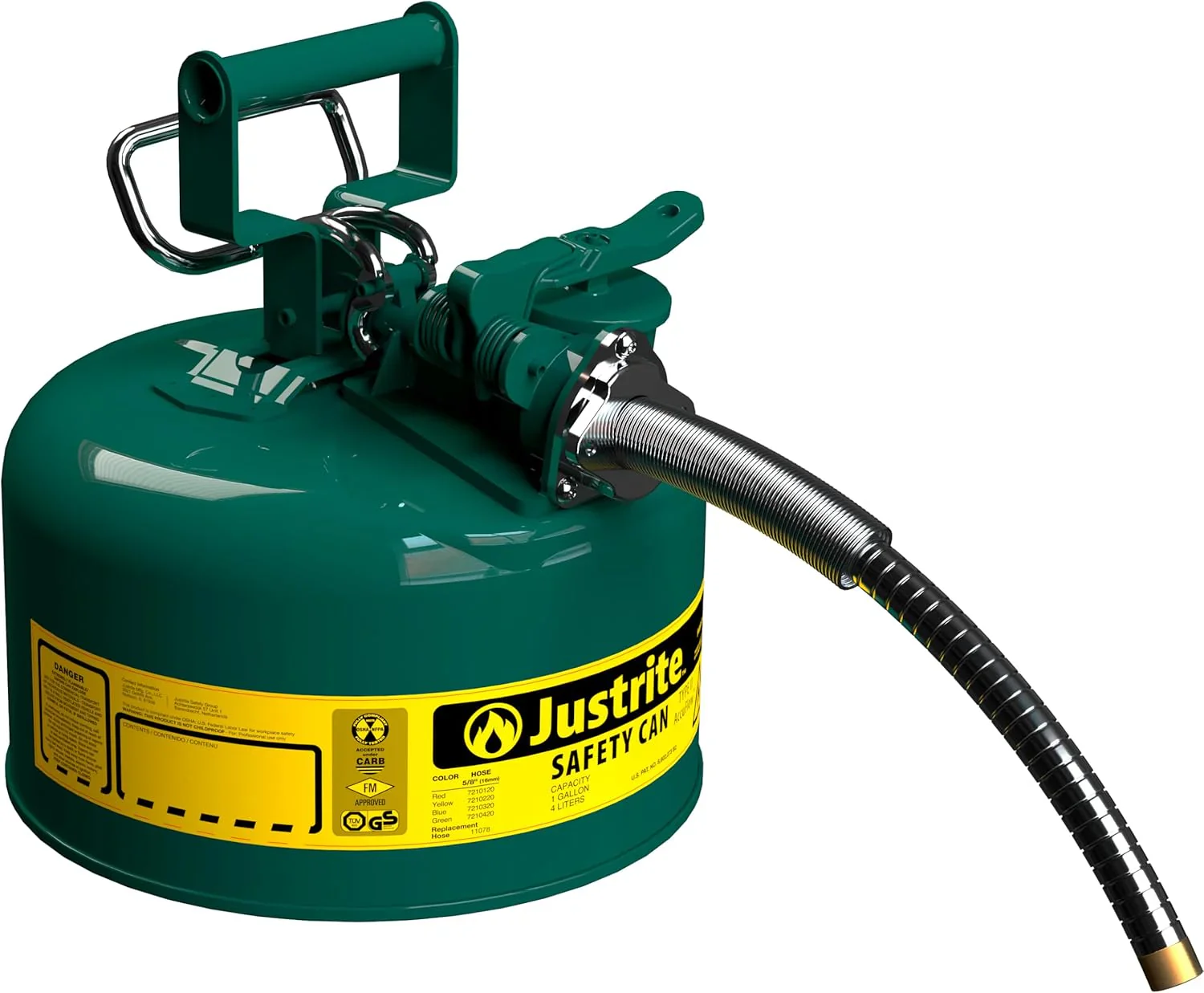 Justrite 5-Gallon Type II Red Safety Gas Can �� OSHA-Approved Steel Fuel Container with Flame Arrester, Self-Closing Lid & 1" Flexible Spout (7250130)