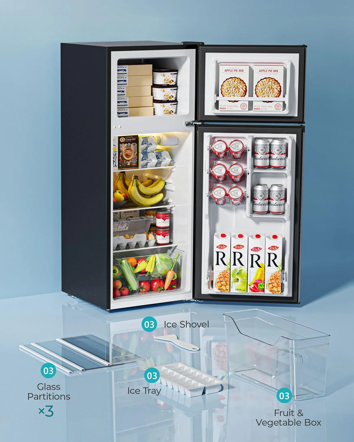 EUHOMY 3.2 Cu.Ft Mini Fridge with Freezer 2-Door Compact Refrigerator for Bedroom, Dorm, Office or Apartment, Silver