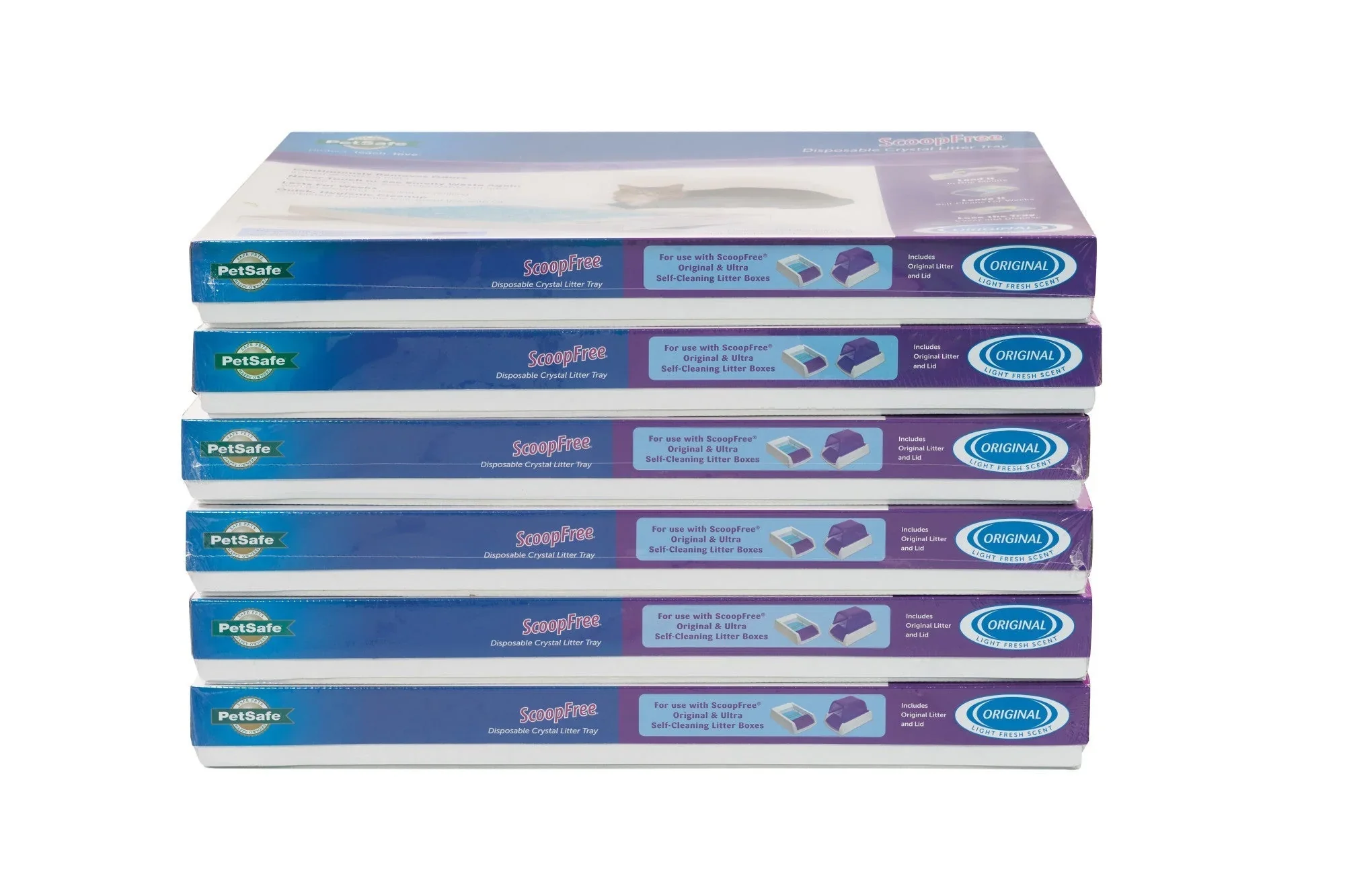 PetSafe ScoopFree Complete Replacement Blue Crystal Litter Tray 6-Pack Easy Cleanup with Disposable Tray Includes Leak Protection and Low Tracking Litter