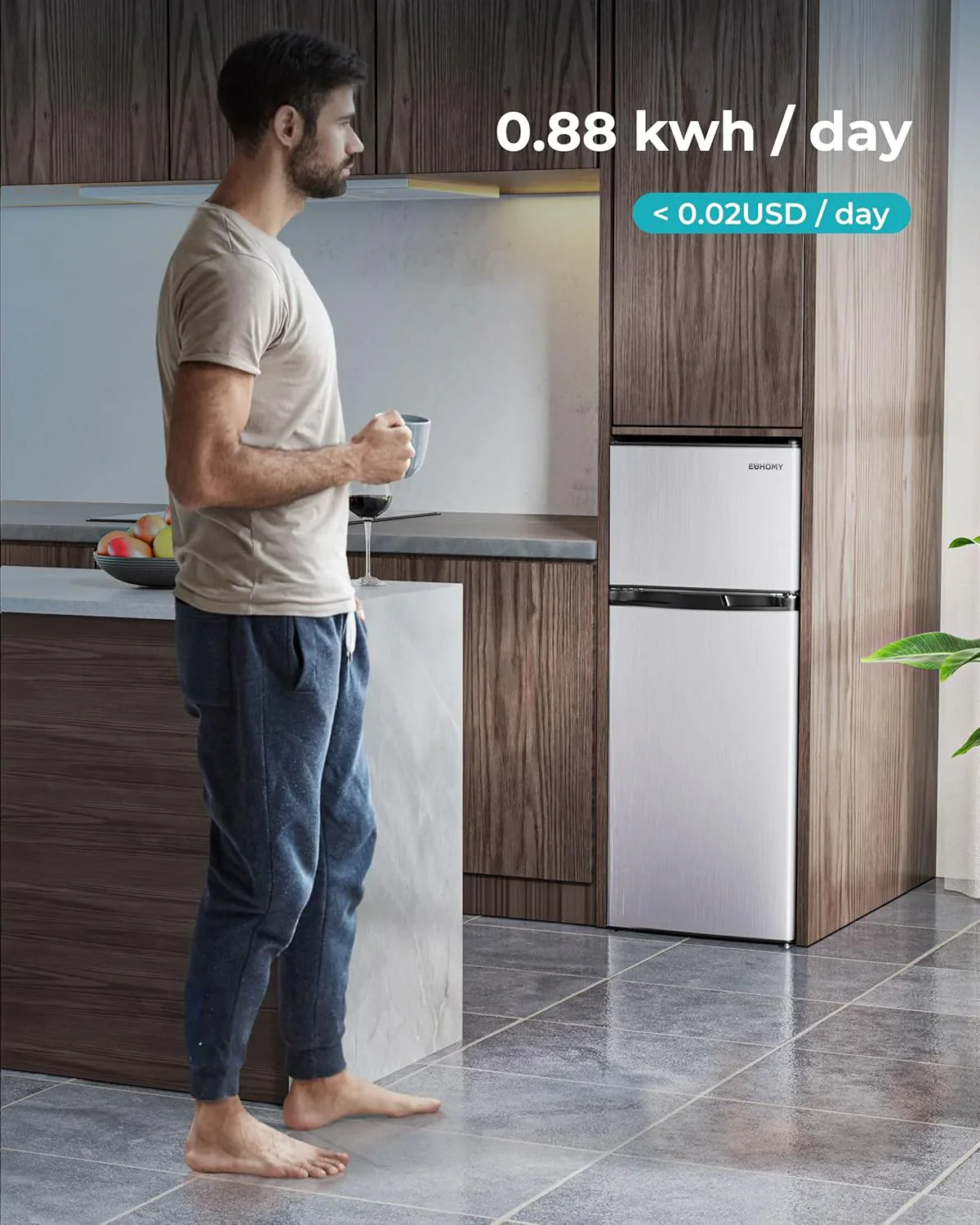 EUHOMY 3.2 Cu.Ft Mini Fridge with Freezer 2-Door Compact Refrigerator for Bedroom, Dorm, Office or Apartment, Silver