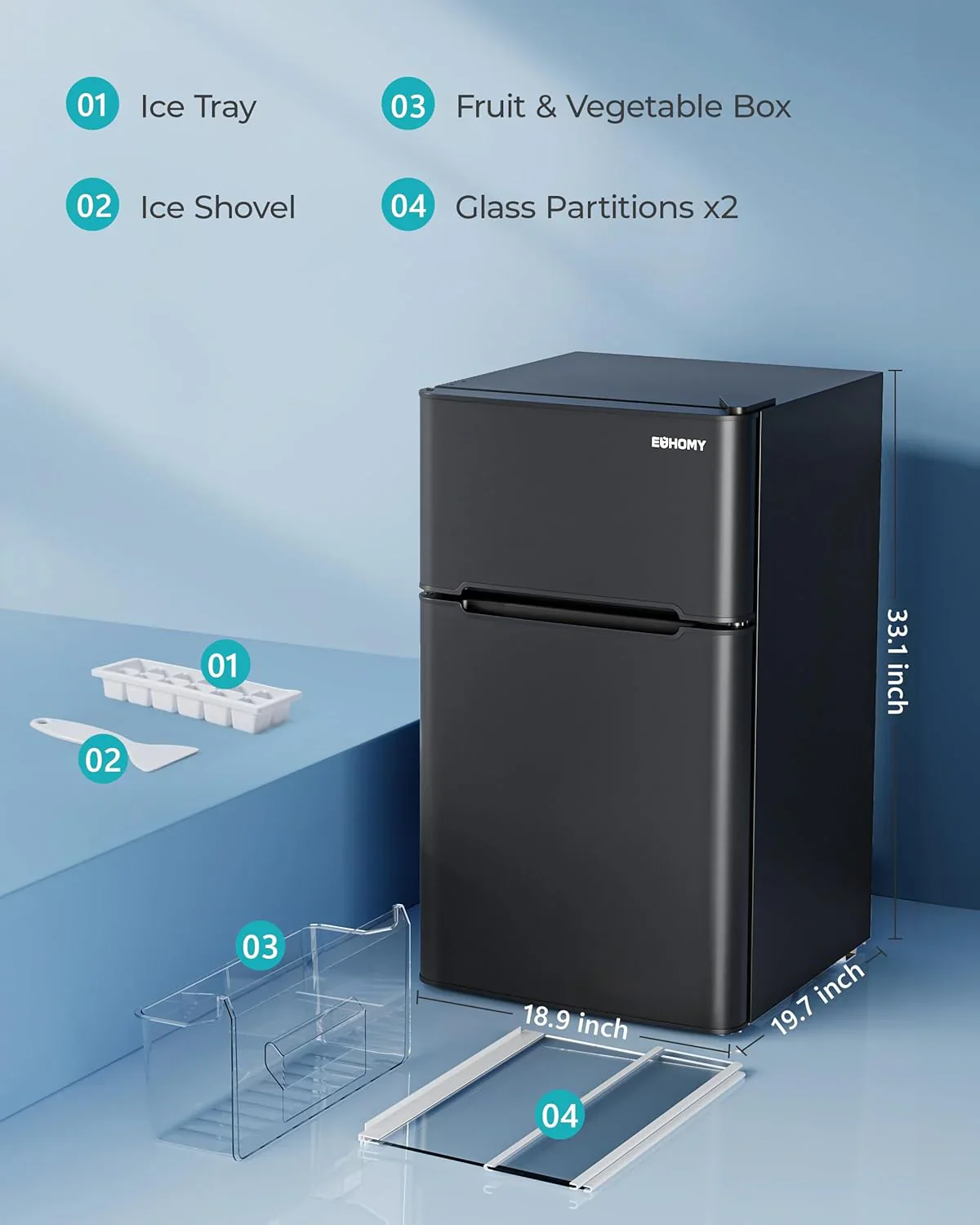 EUHOMY 3.2 Cu.Ft Mini Fridge with Freezer 2-Door Compact Refrigerator for Bedroom, Dorm, Office or Apartment, Silver