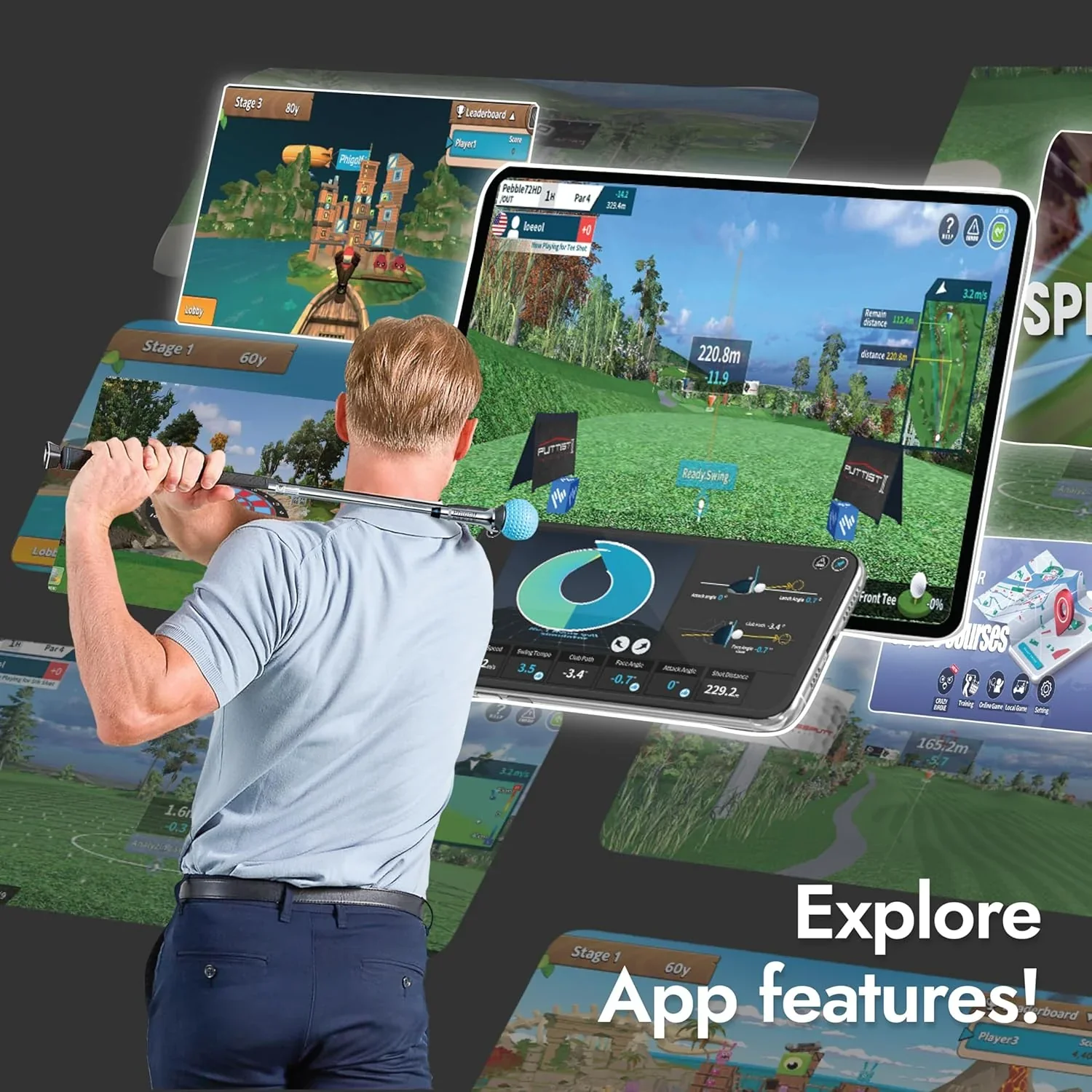 Home Golf Game Simulator: Enjoy Interactive Golf with Motion Sensor & Swing Stick for Indoor & Outdoor Fun 38,000+ Courses Worldwide, Compatible with Android, iOS, App & E6 Connect