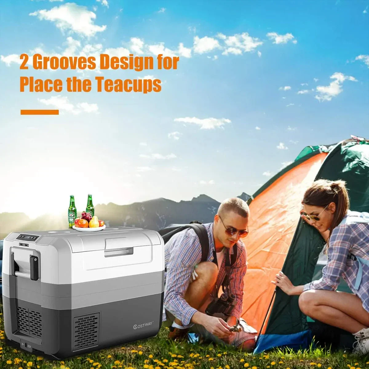Portable Car Refrigerator, -14.8 to 50, 58-Quart Compressor Travel Fridge with Two-way Open Door, Operating Panel, Groove Design, Compact RV Freezer and Cooler for Outdoor and Home Use