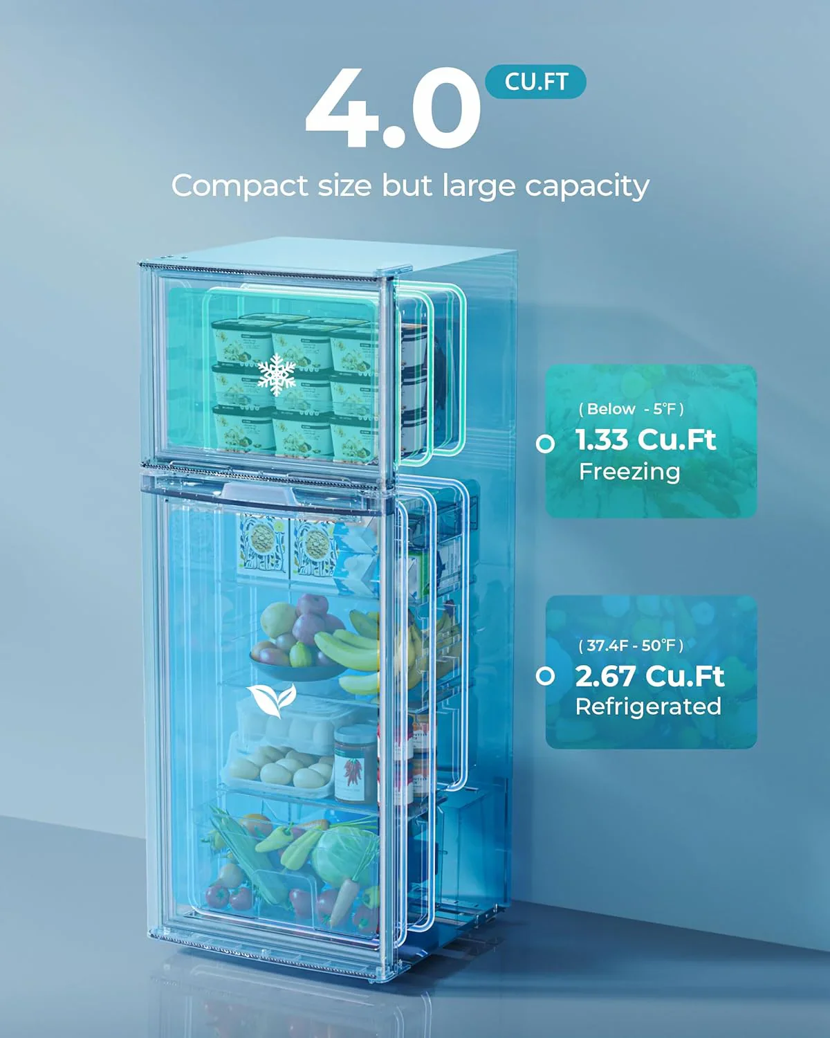 EUHOMY 3.2 Cu.Ft Mini Fridge with Freezer 2-Door Compact Refrigerator for Bedroom, Dorm, Office or Apartment, Silver
