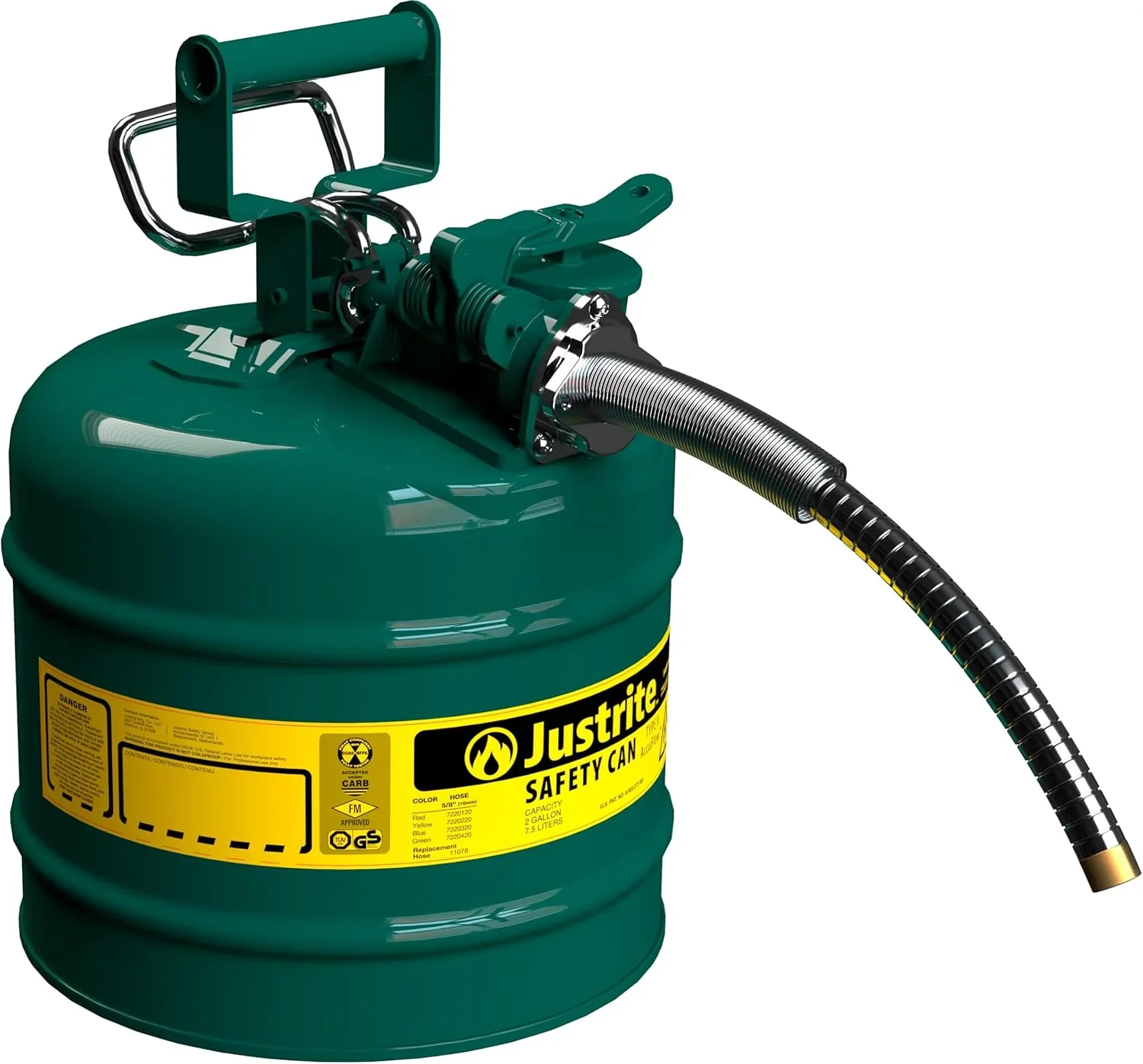Justrite 5-Gallon Type II Red Safety Gas Can �� OSHA-Approved Steel Fuel Container with Flame Arrester, Self-Closing Lid & 1" Flexible Spout (7250130)