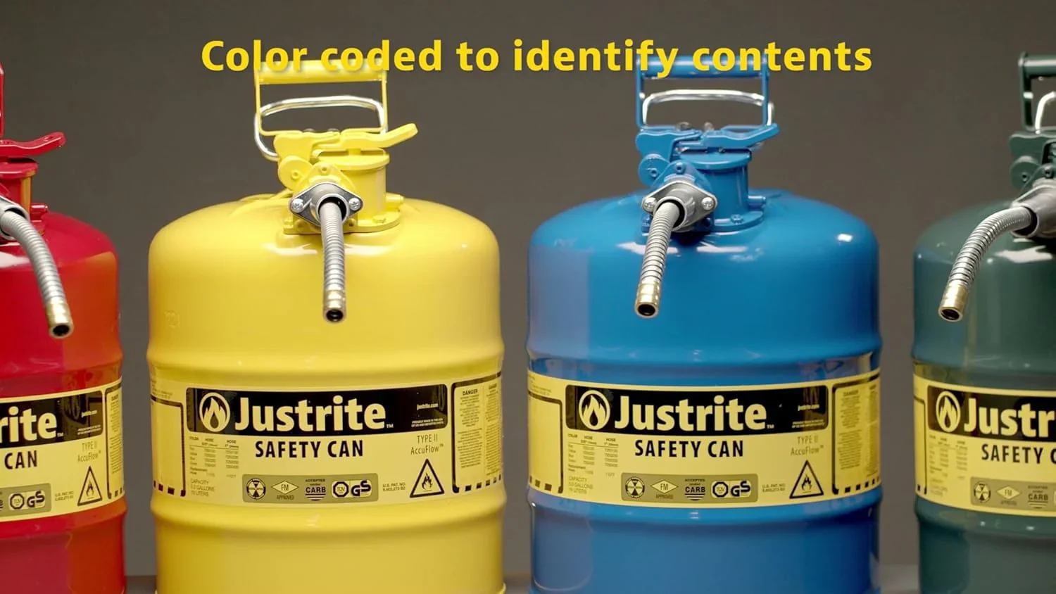 Justrite 5-Gallon Type II Red Safety Gas Can �� OSHA-Approved Steel Fuel Container with Flame Arrester, Self-Closing Lid & 1" Flexible Spout (7250130)