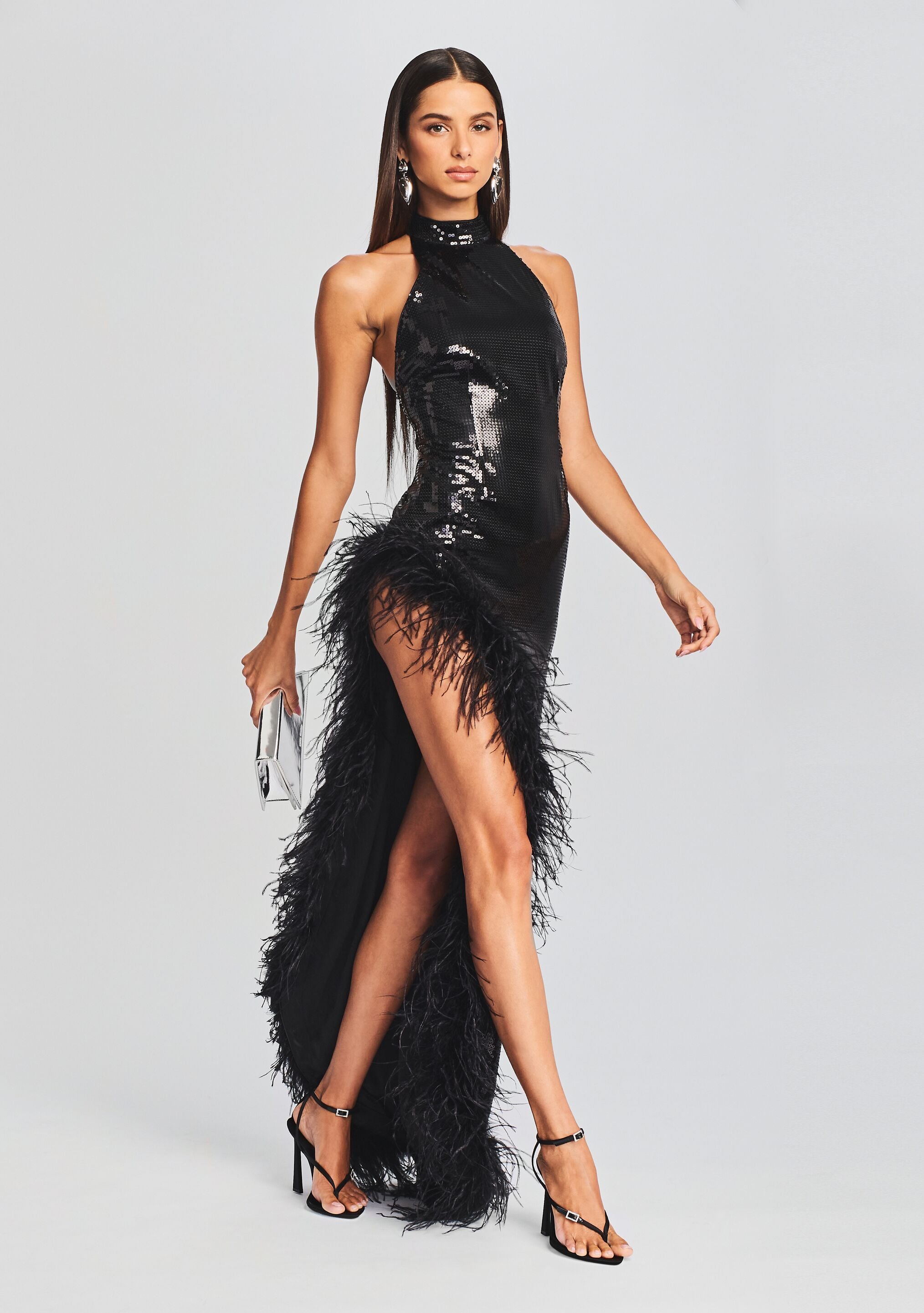 Vixen Sequin Feather Dress-Stylulu