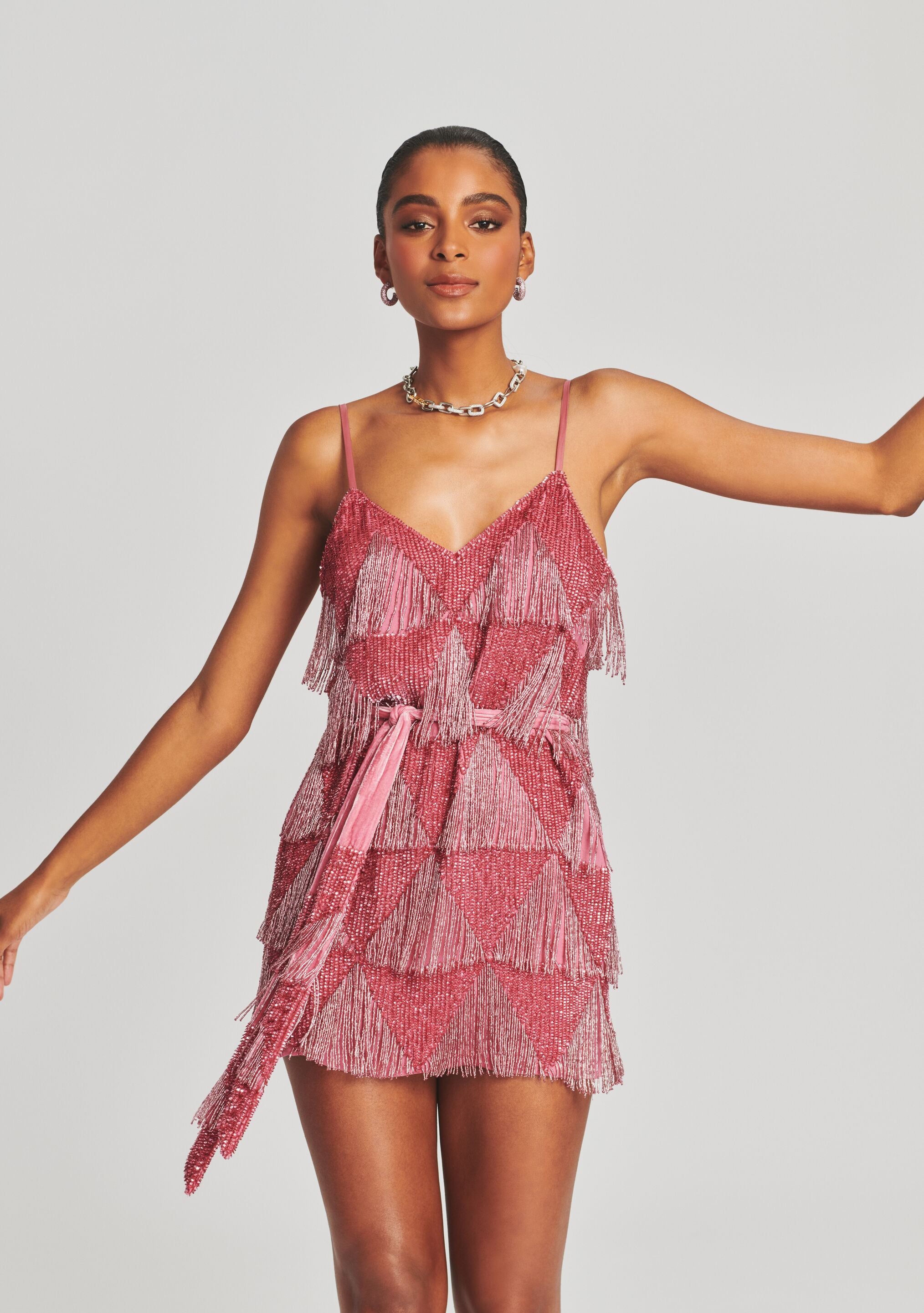 Claire Sequin Fringe Dress-Stylulu