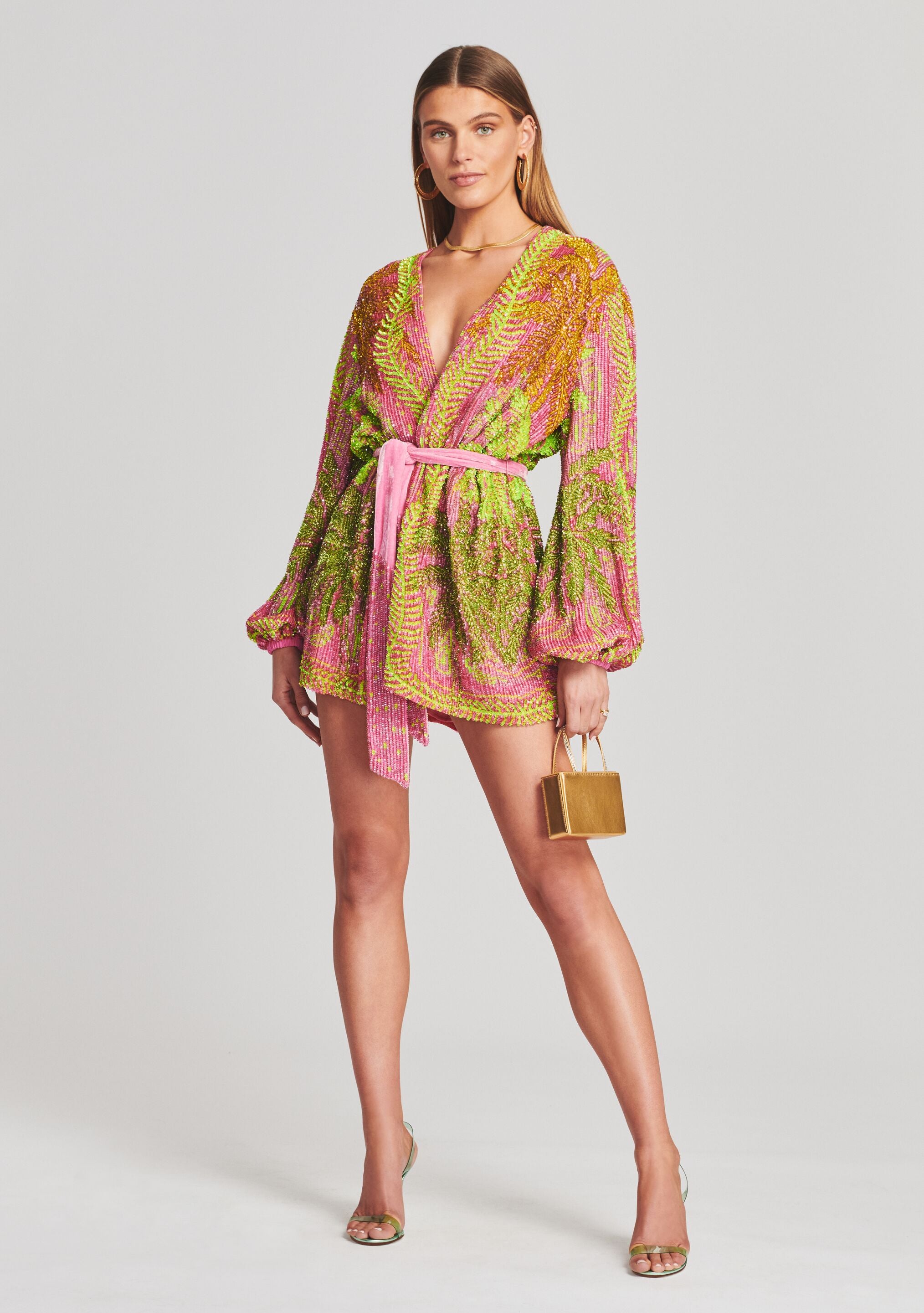 Gabrielle Sequin Palm Robe-Stylulu