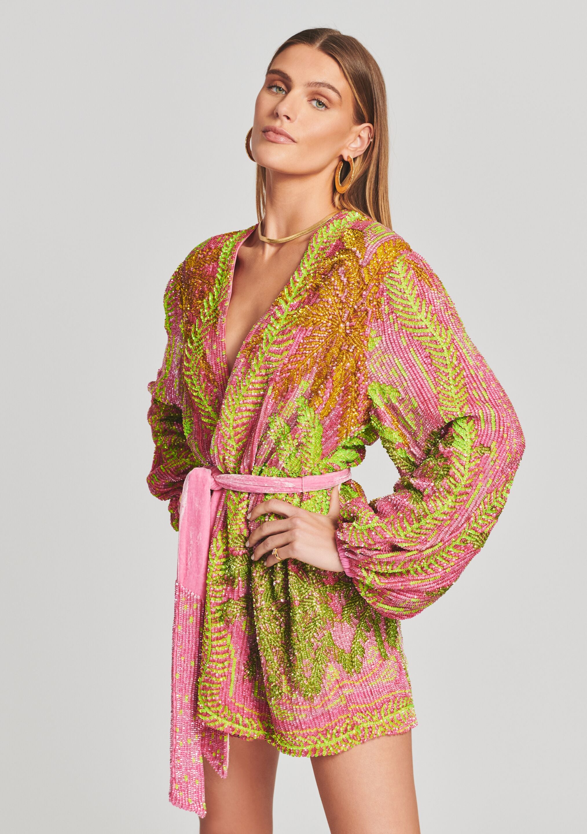 Gabrielle Sequin Palm Robe-Stylulu