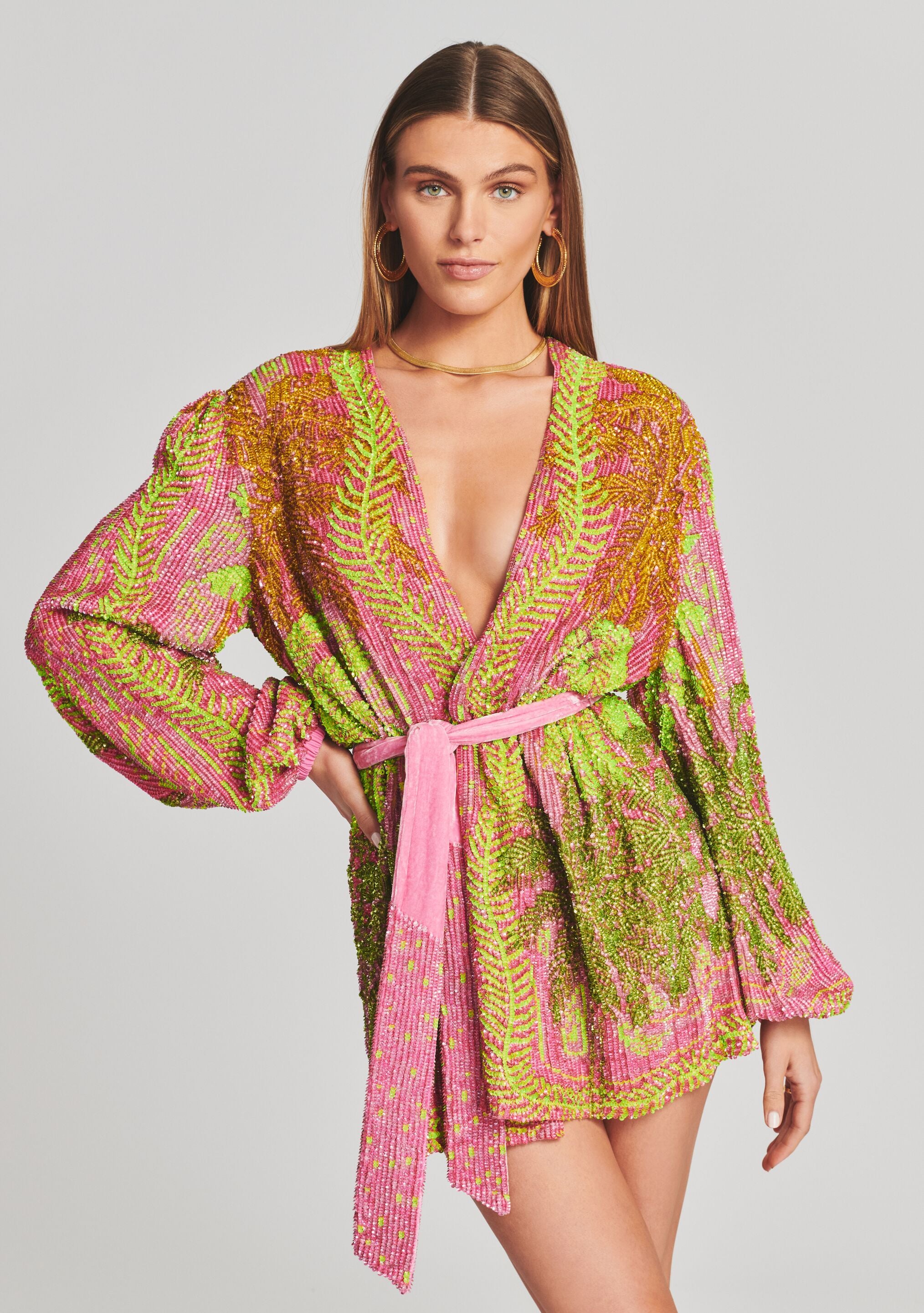 Gabrielle Sequin Palm Robe-Stylulu