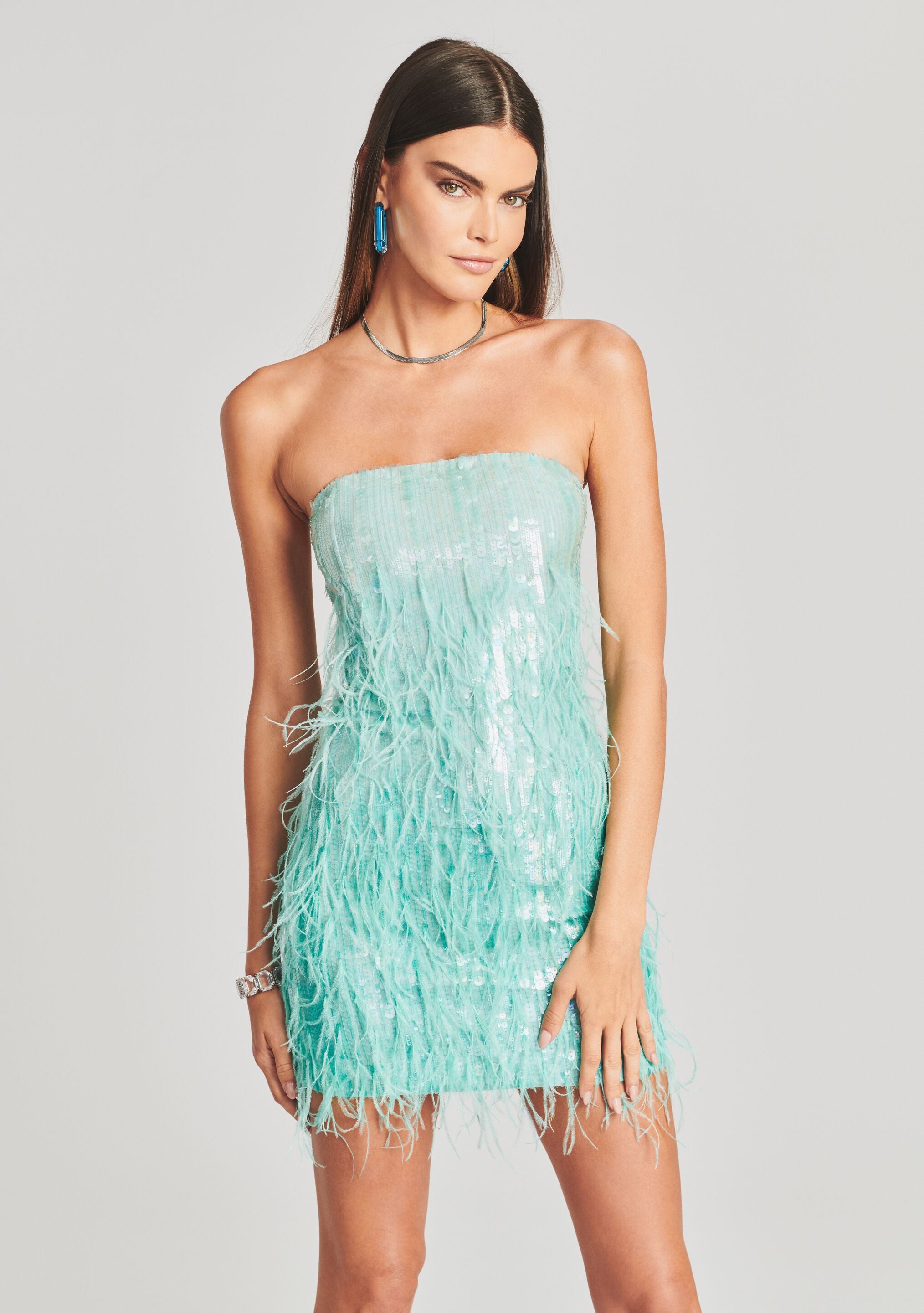 Anastasia Sequin Feather Dress-Stylulu
