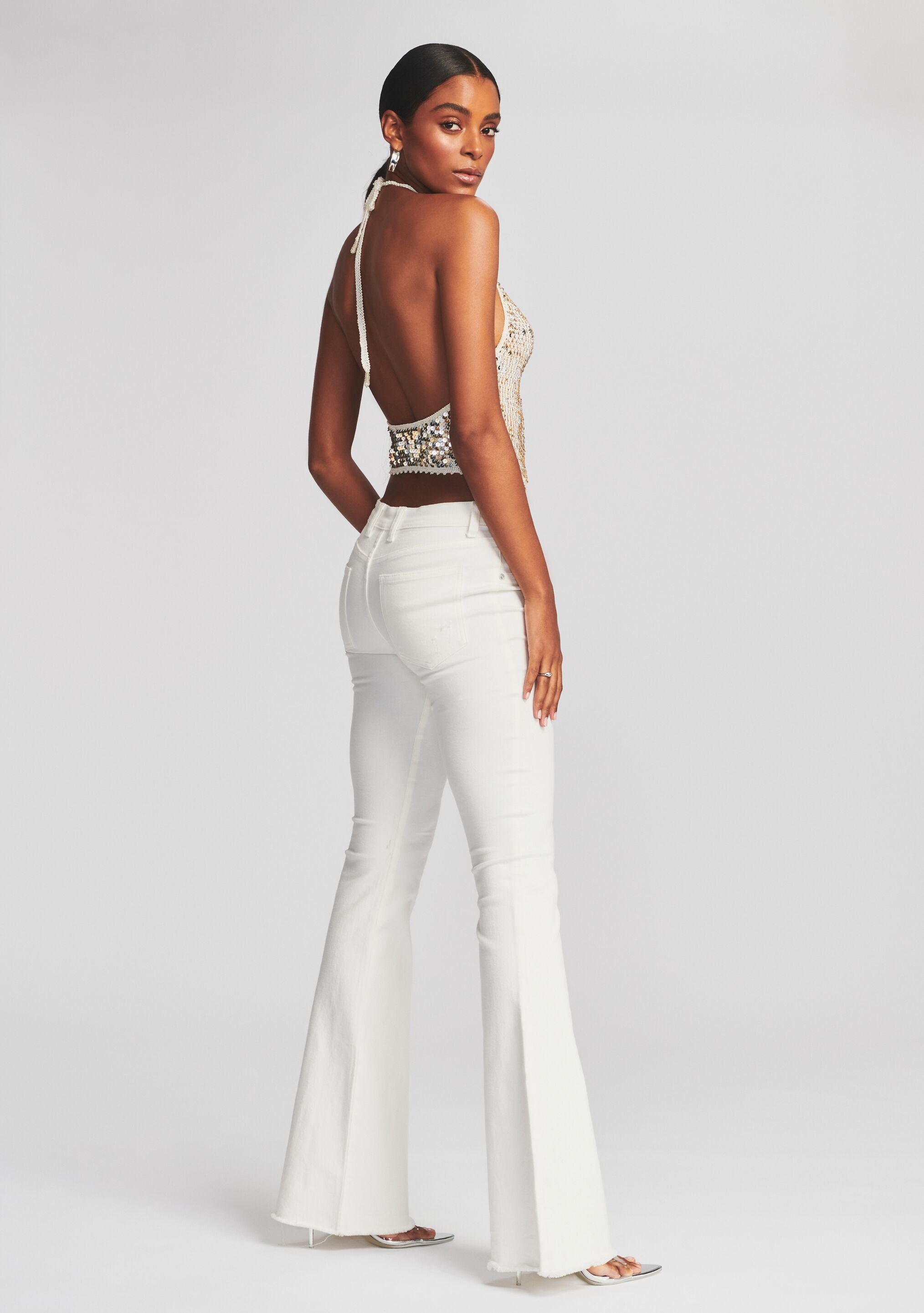 Stevie Sequin Crochet Halter Top-Stylulu