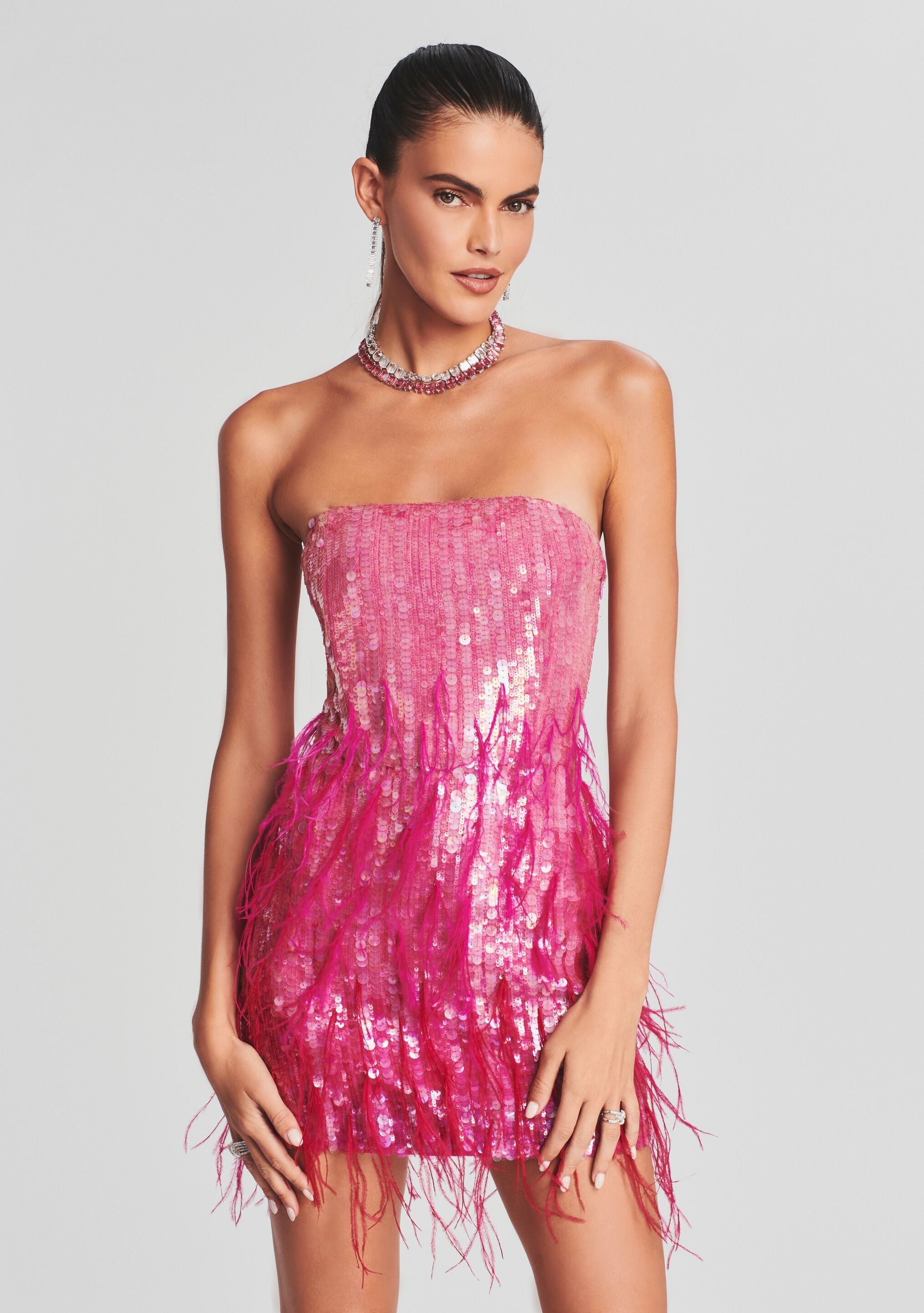 Anastasia Sequin Feather Dress-Stylulu