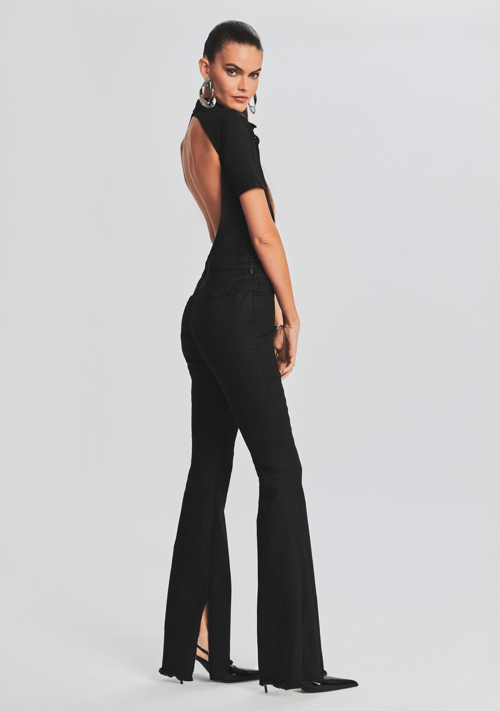 Lyla Coated Denim Jumpsuit-Stylulu
