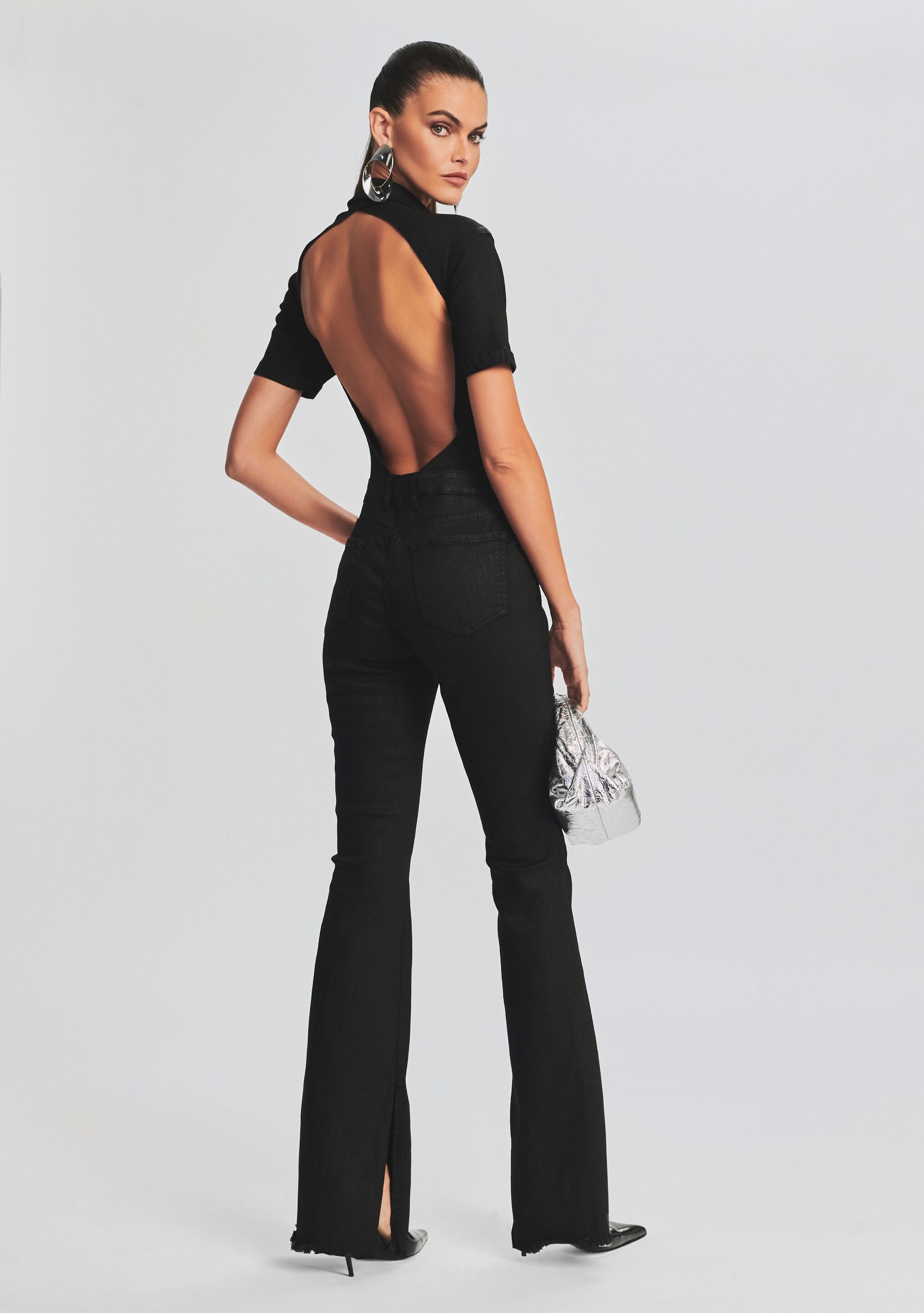 Lyla Coated Denim Jumpsuit-Stylulu