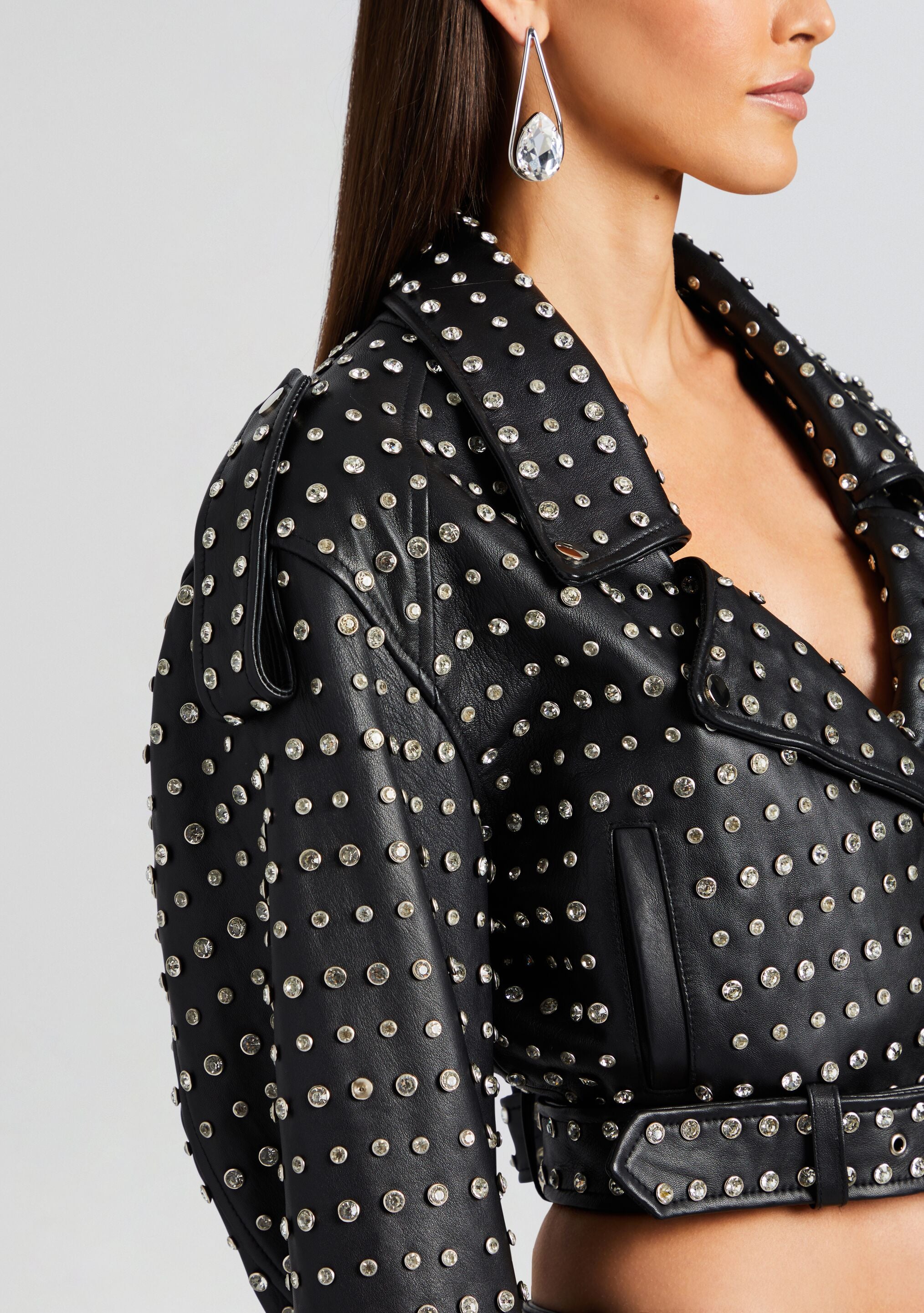 Mora Embellished Leather Jacket-Stylulu