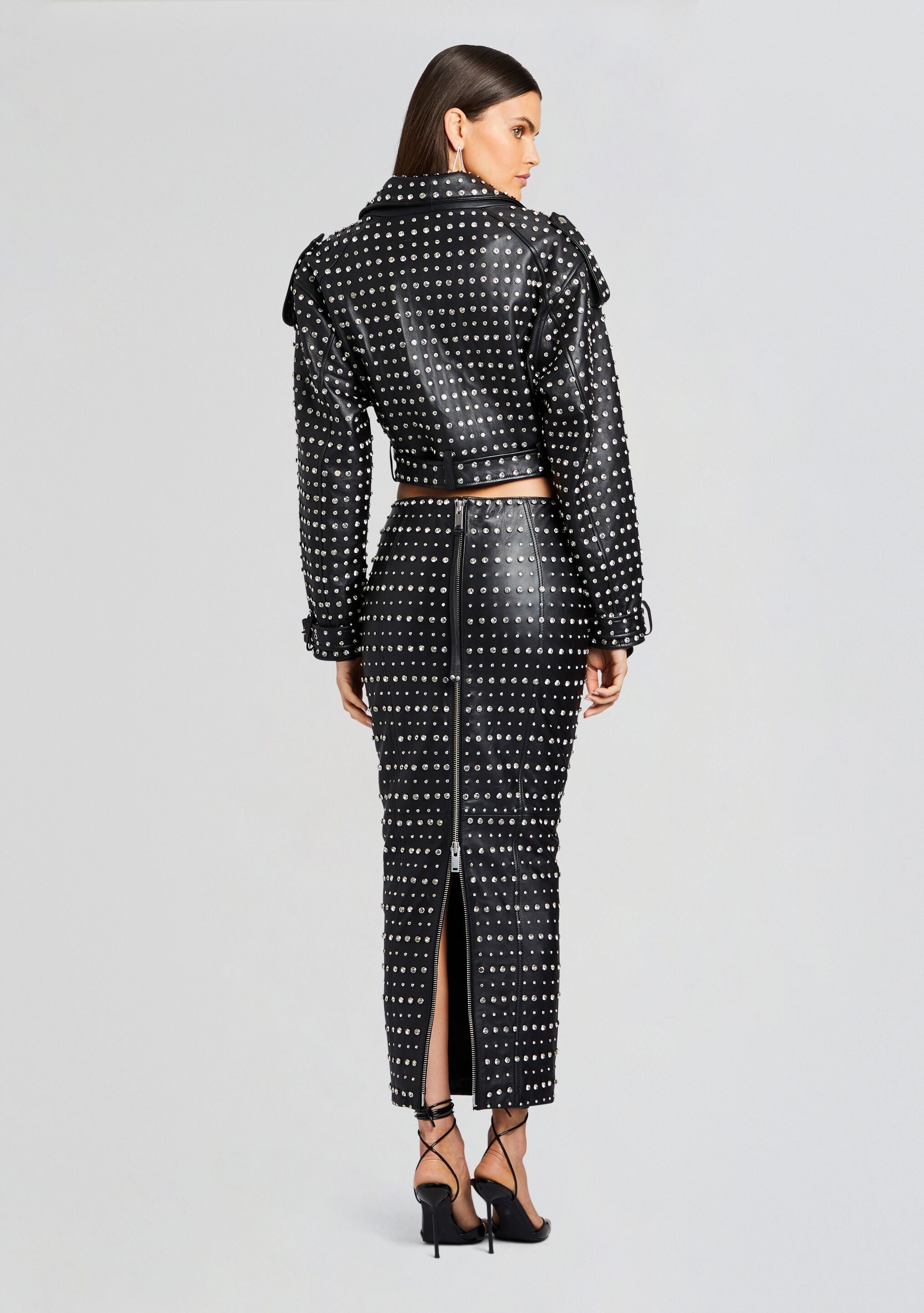 Whitley Embellished Leather Skirt-Stylulu