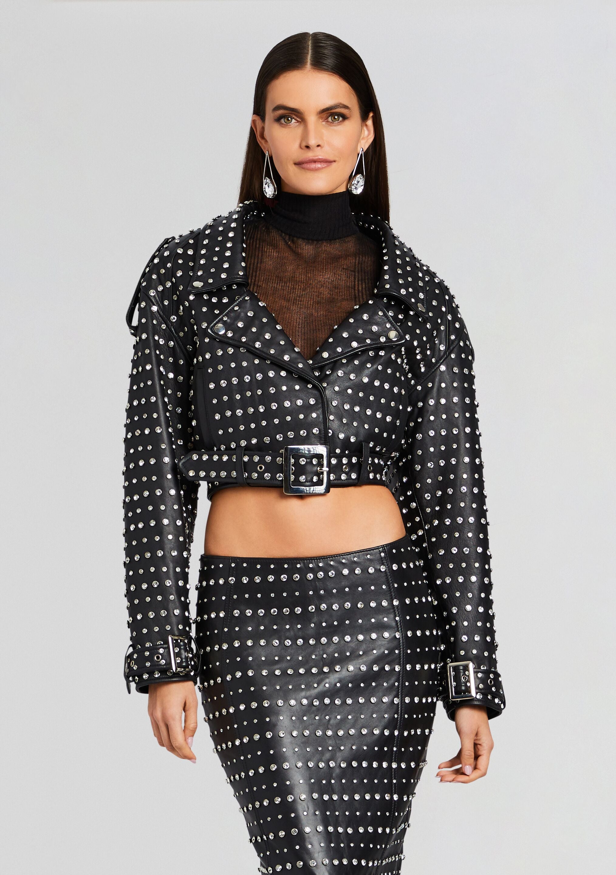 Mora Embellished Leather Jacket-Stylulu