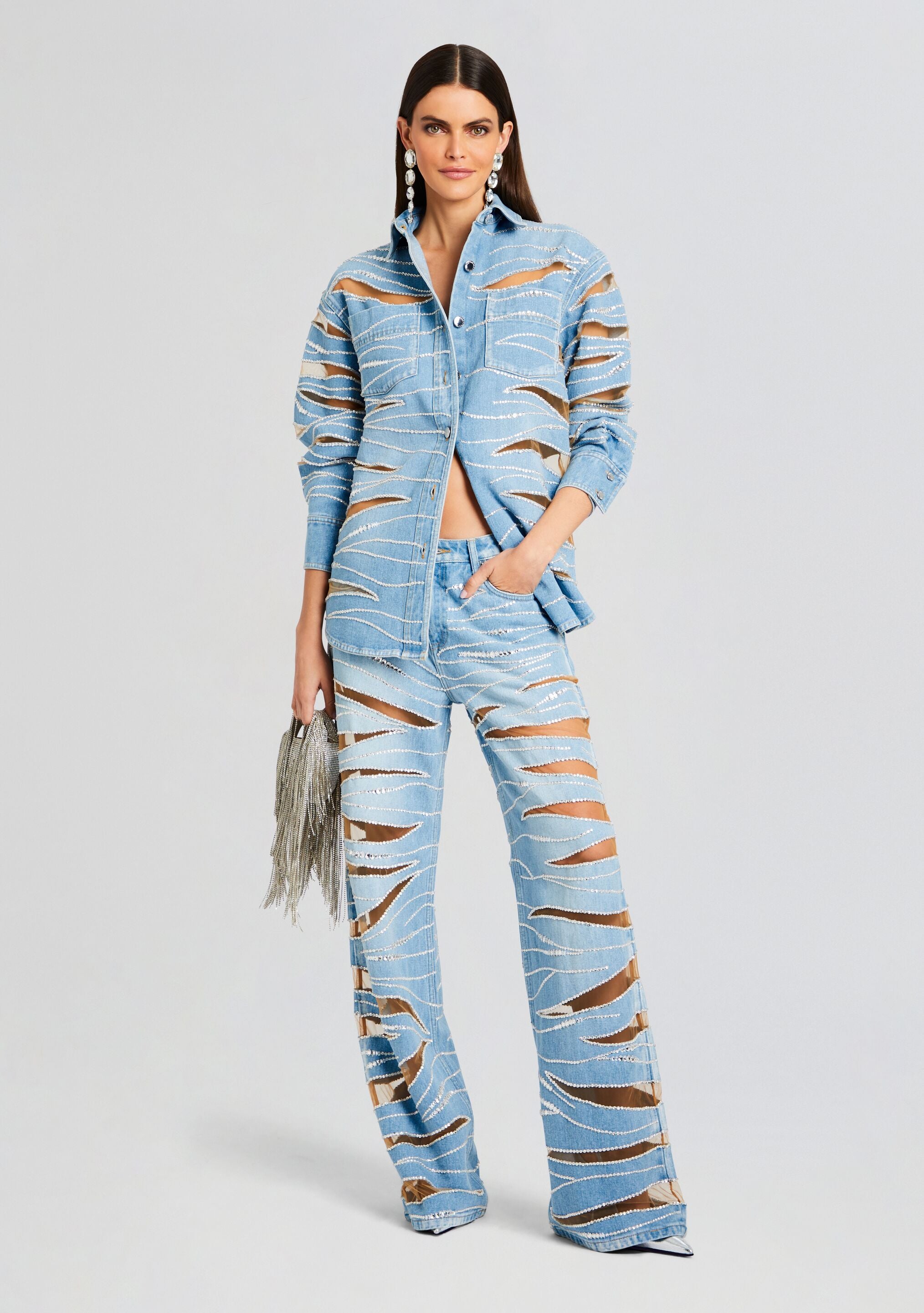 Avani Embellished Denim Shirt-Stylulu