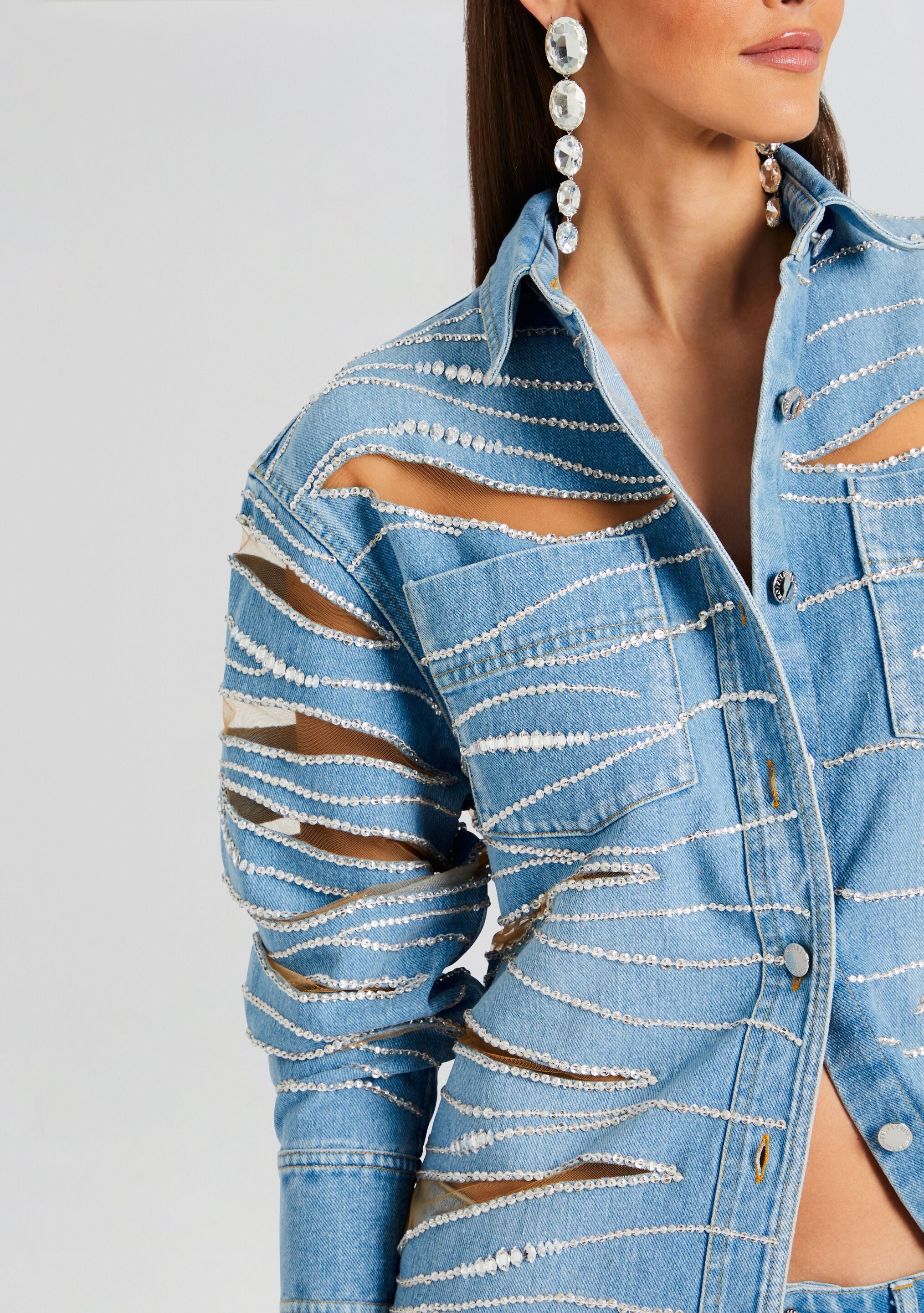 Avani Embellished Denim Shirt-Stylulu