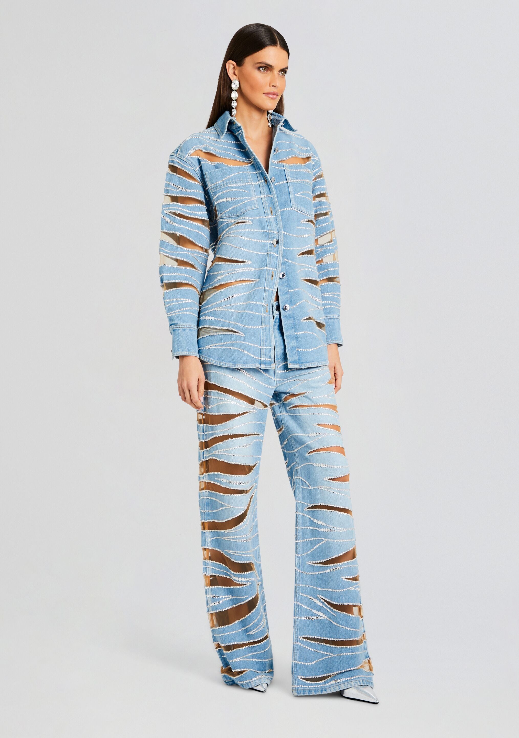 Avani Embellished Denim Shirt-Stylulu