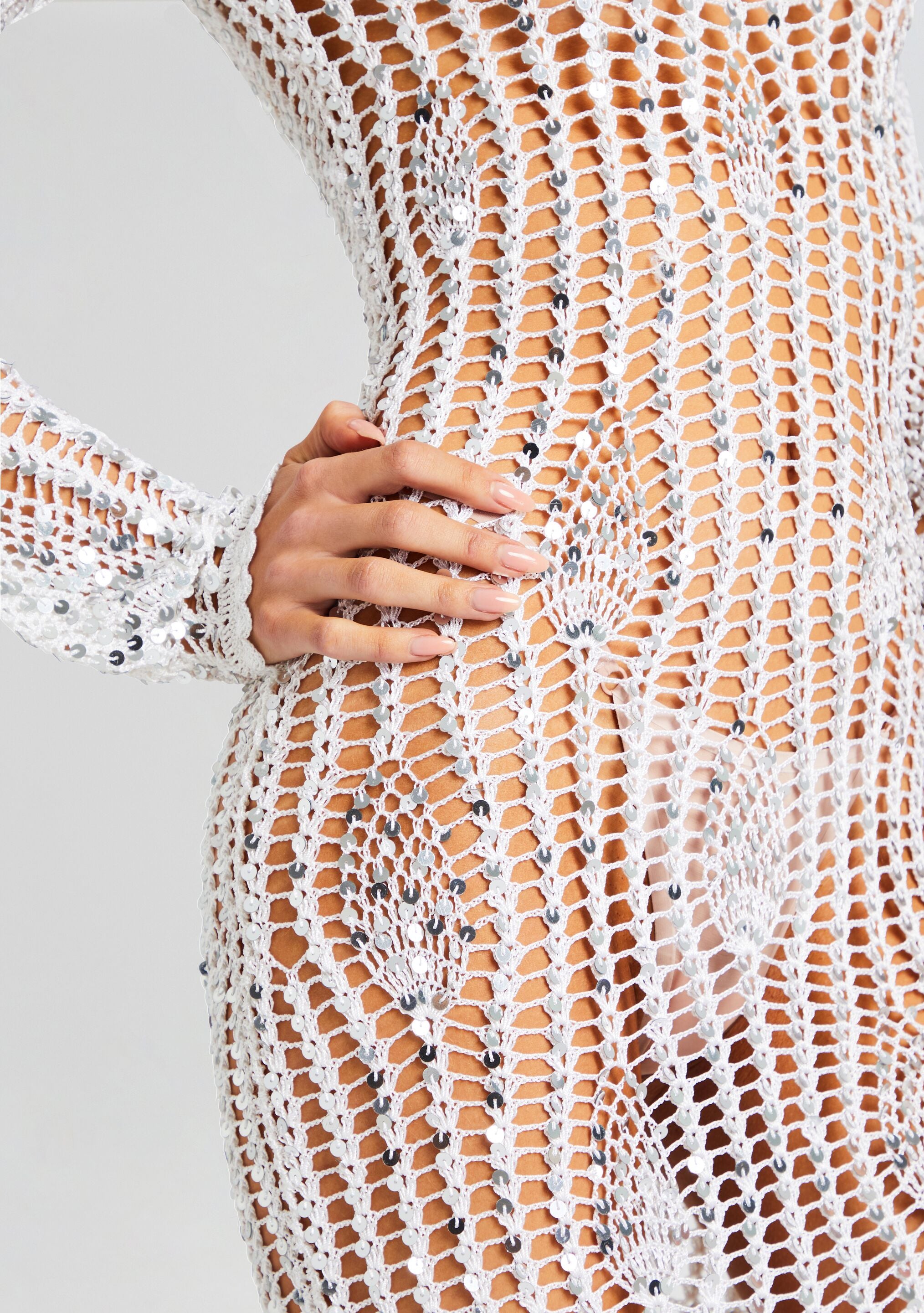 Cherri Sequin Crochet Dress-Stylulu