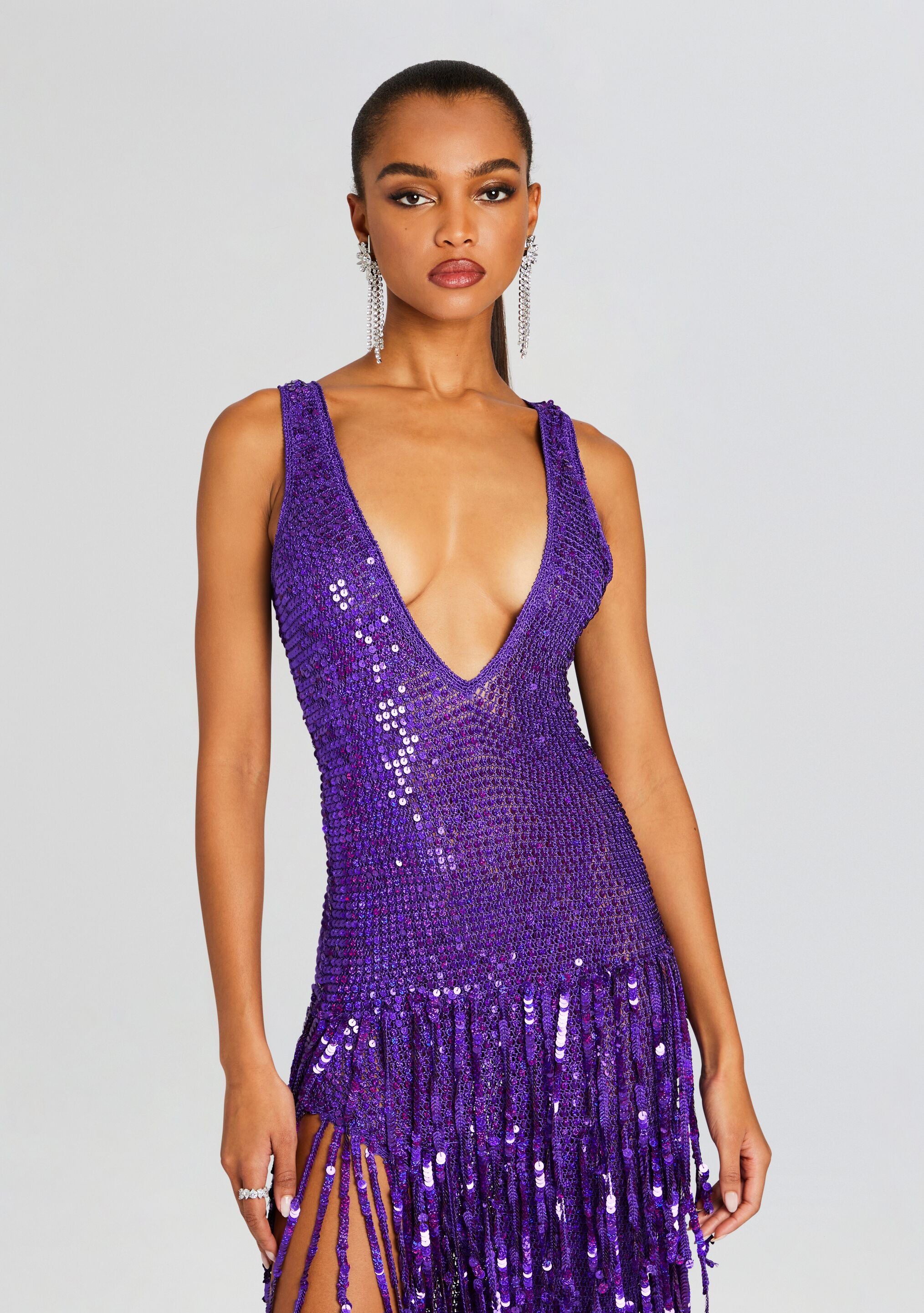 Libra Sequin Fringe Crochet Dress-Stylulu