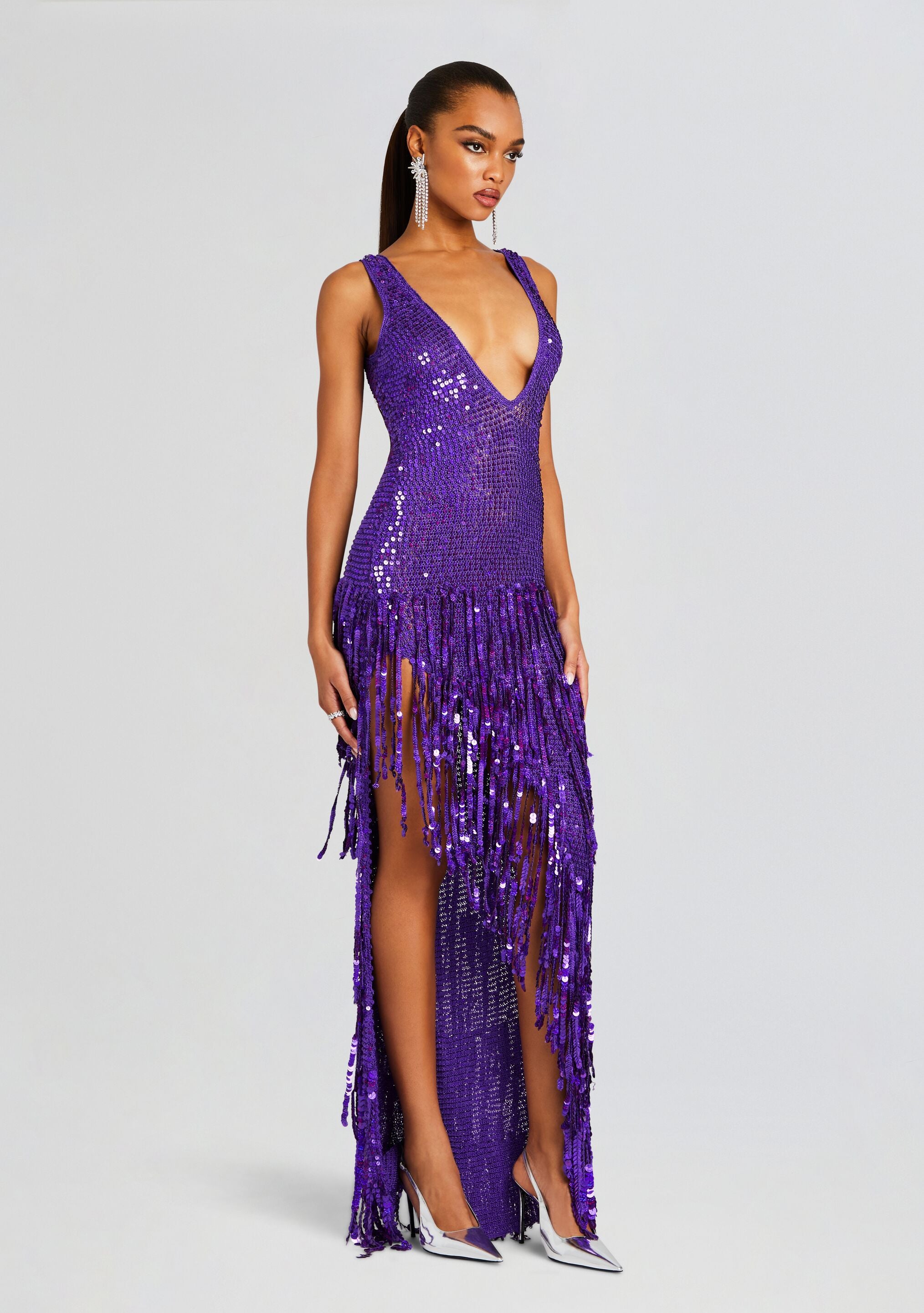 Libra Sequin Fringe Crochet Dress-Stylulu