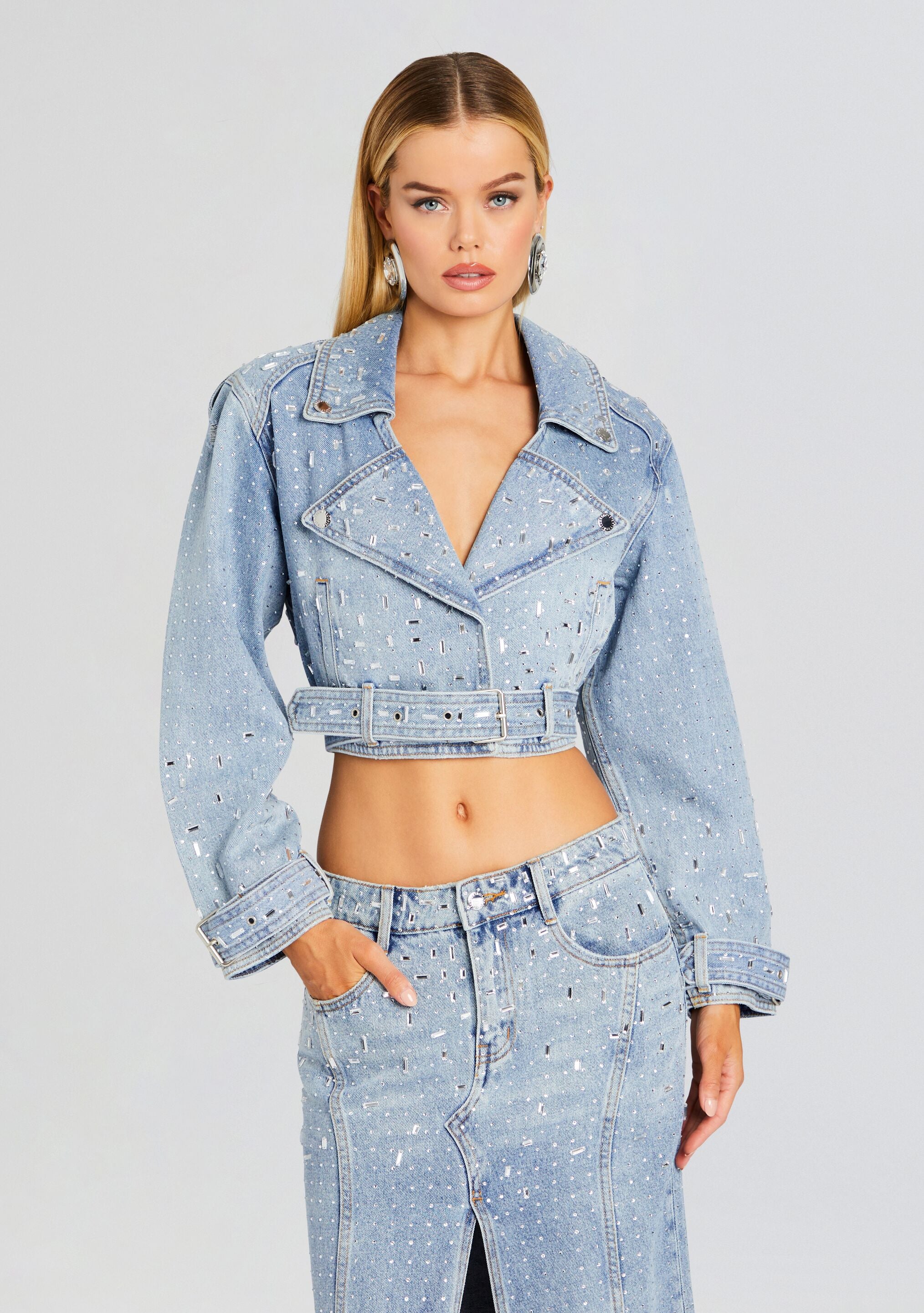 Marcie Embellished Denim Jacket-Stylulu