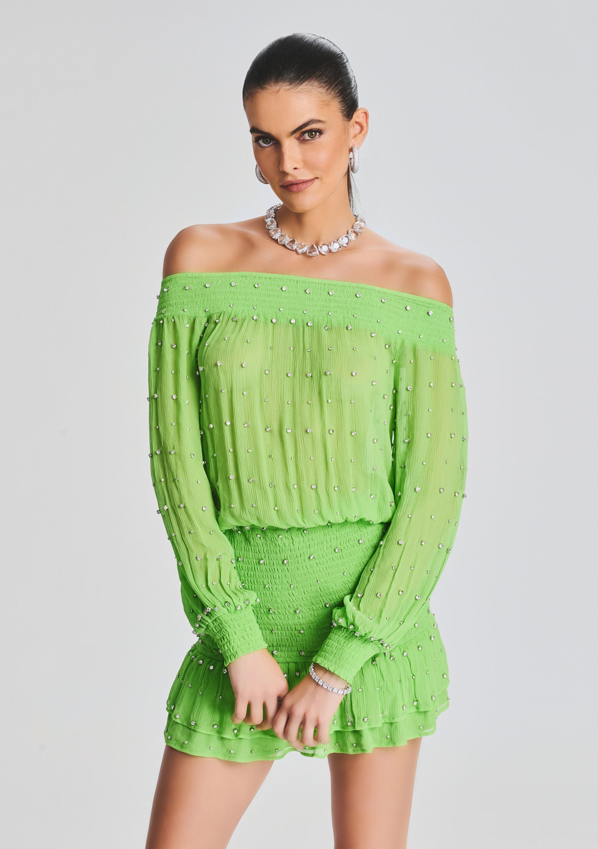 Taisha Embellished Silk Chiffon Dress-Stylulu