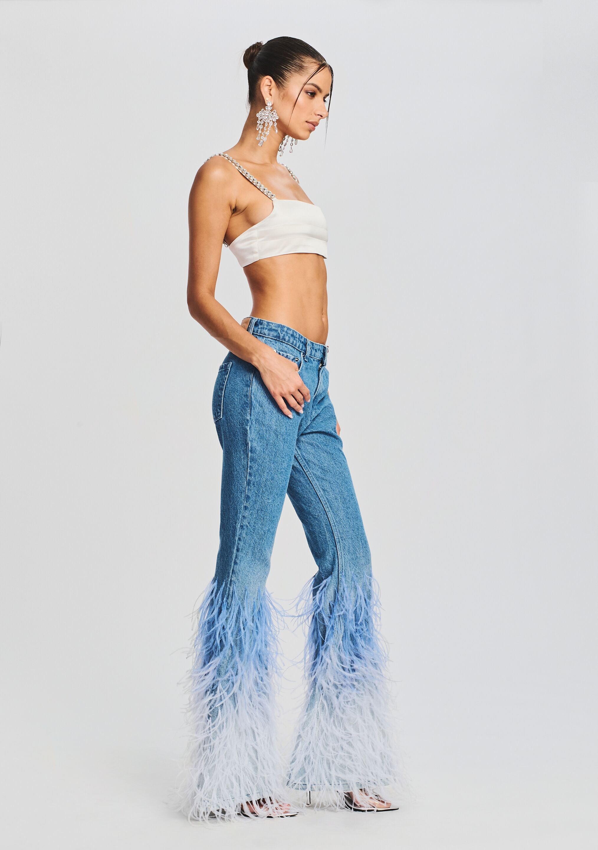 Moore Mid Rise Flare Feather Jean-Stylulu