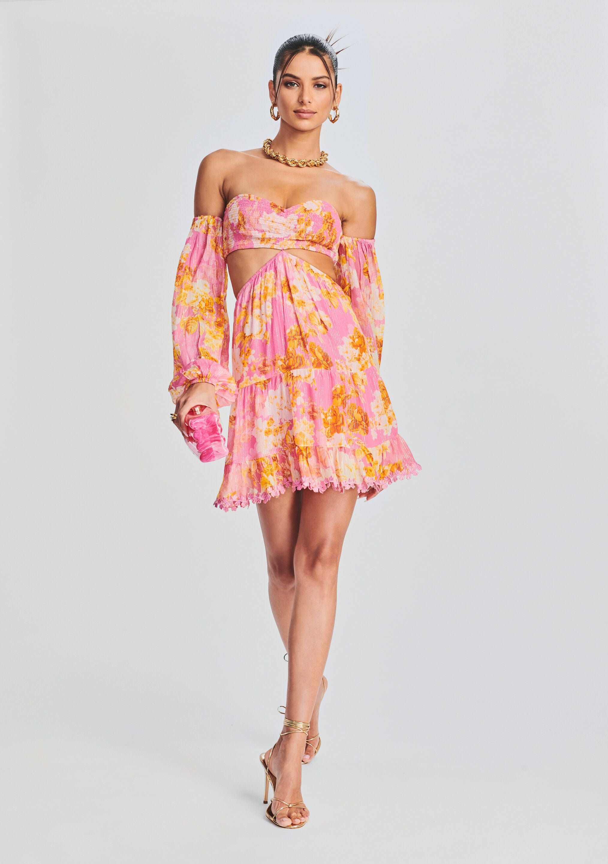 Auril Pink Short Dress-Stylulu