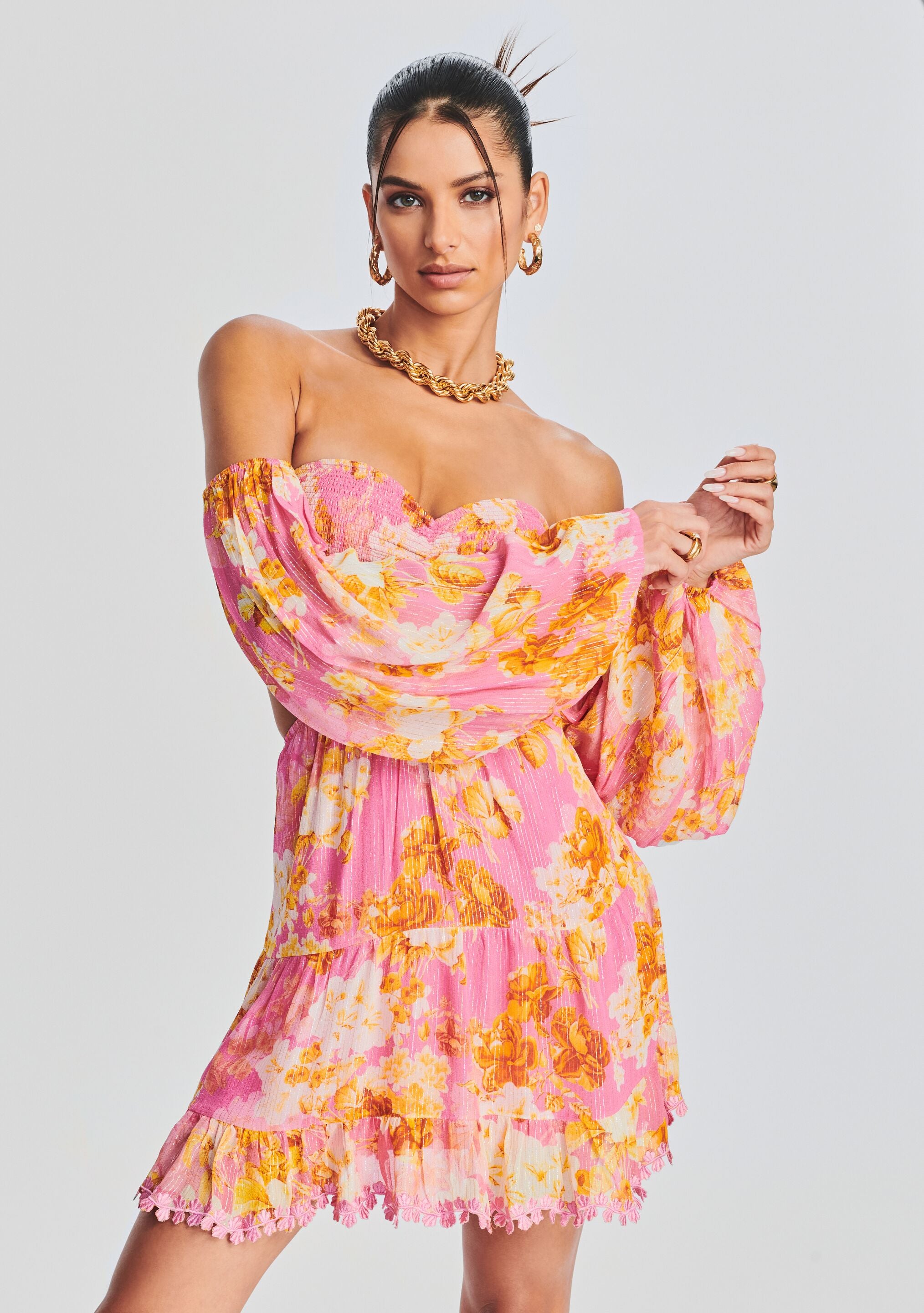 Auril Pink Short Dress-Stylulu