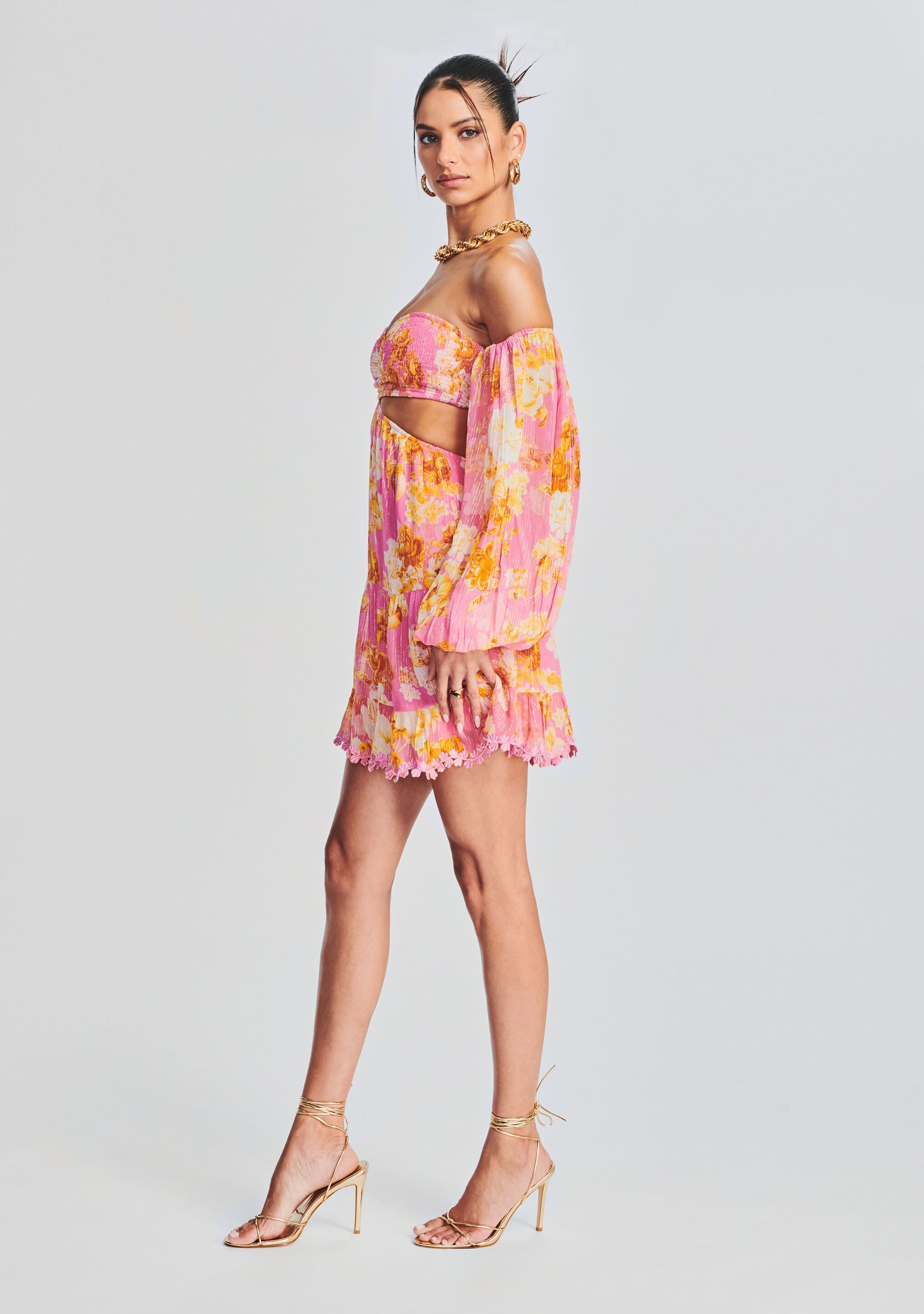 Auril Pink Short Dress-Stylulu