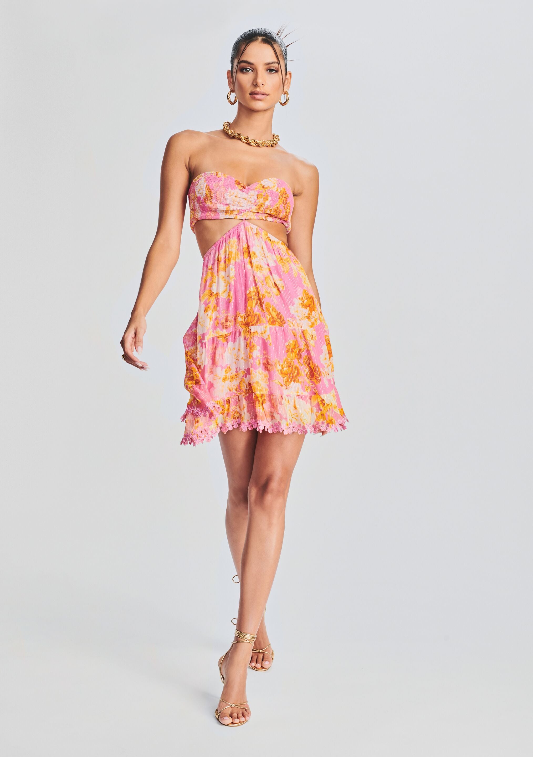 Auril Pink Short Dress-Stylulu