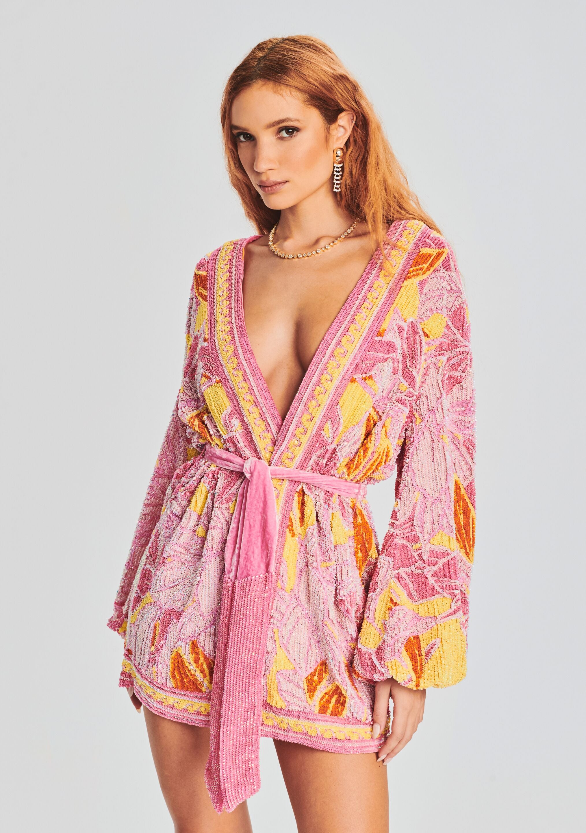 Gabrielle Sequin Floral Robe-Stylulu